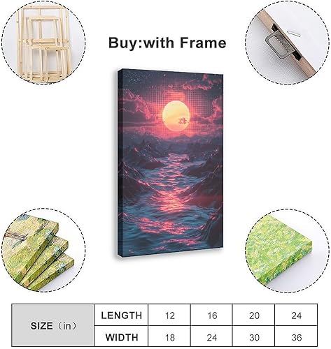 Miniatura 2 de ZMLIS Arte de pared retro futurista de onda de vapor-póster de neón Synthwave para dormitorio o estudio, lienzo para decoración de pared, póster