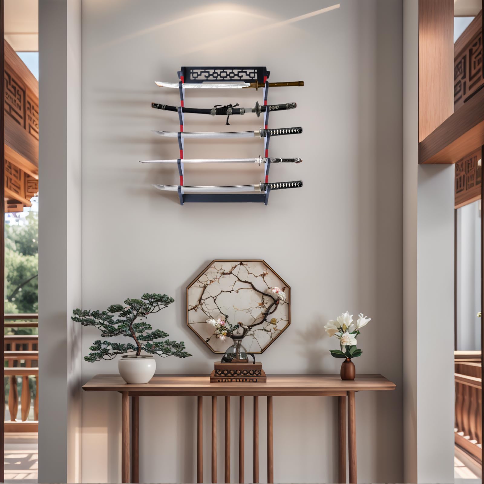 Portaspada Katana Supporto da parete - Espositore per spada Samurai a 5 livelli Bacchetta Wakizashi Tanto Appendiabiti da parete Portaspada Espositore per spada