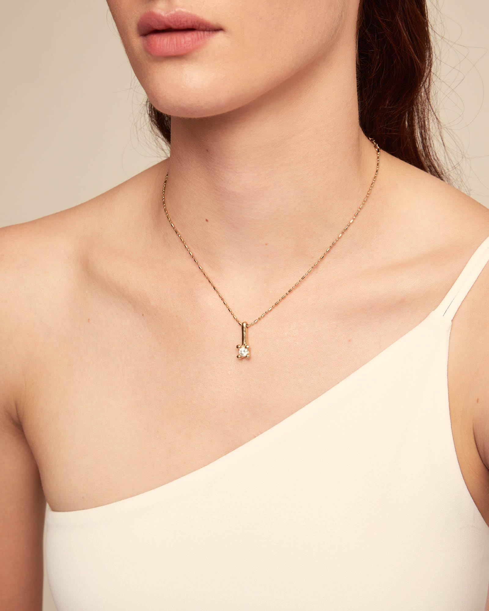 Uno de 50 collana, catena, lega di metallo, placcato in oro 18 carati, zirconia bianca centrale, Gioiello fatto a mano