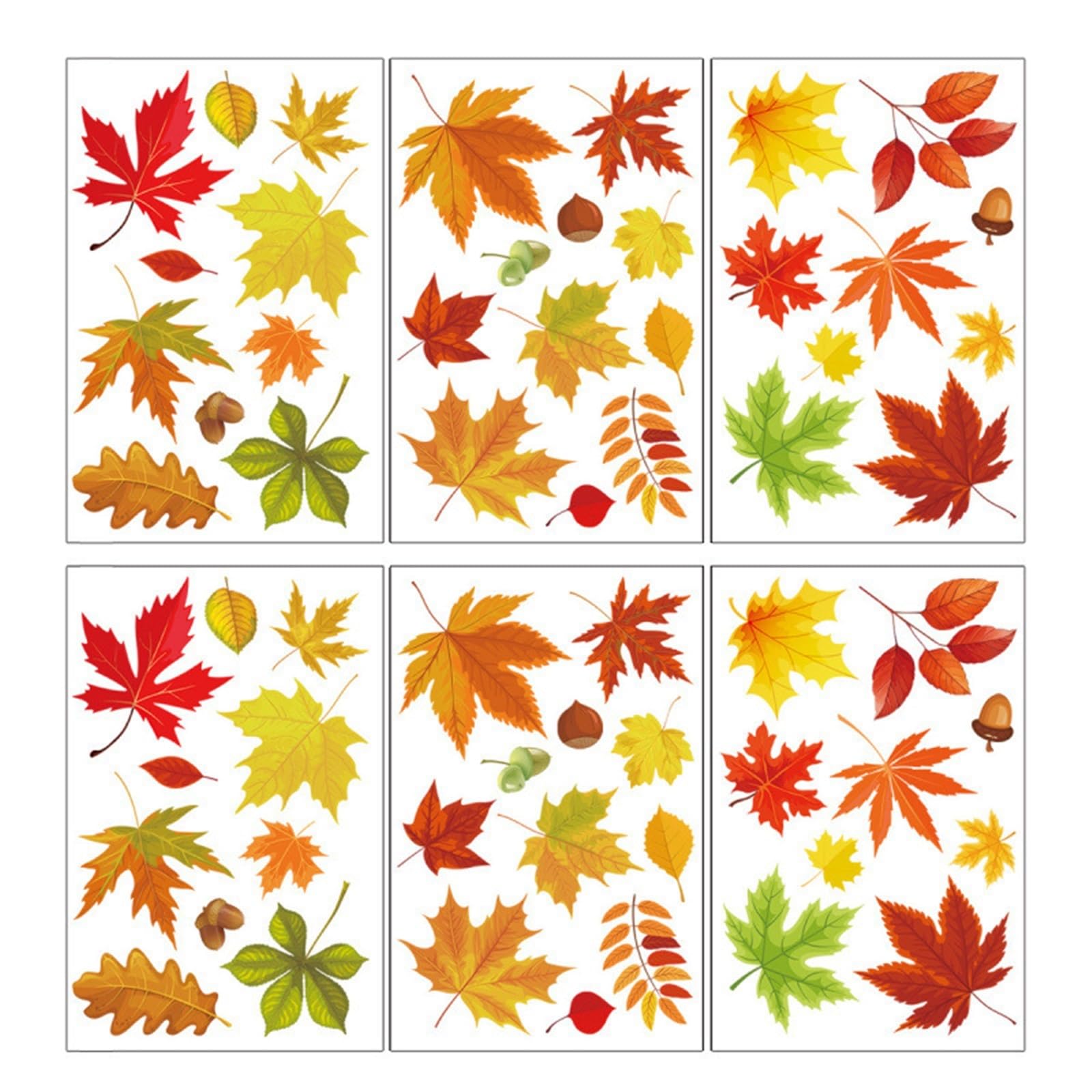6 Sheets Autumn Leaf Window Stickers - Vibrant Fall-Themed Static Cling Decals for Seasonal Home Decor