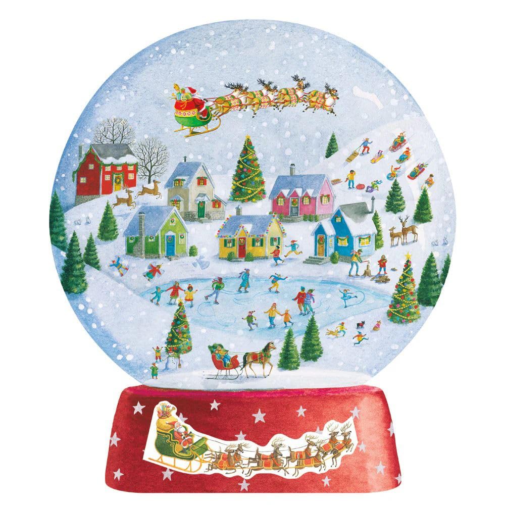 Carousel Home Pop-up 3D Snow Globe Christmas Advent Calendar - Winter Village Picture Advent Calendar - Freestanding - 32cm