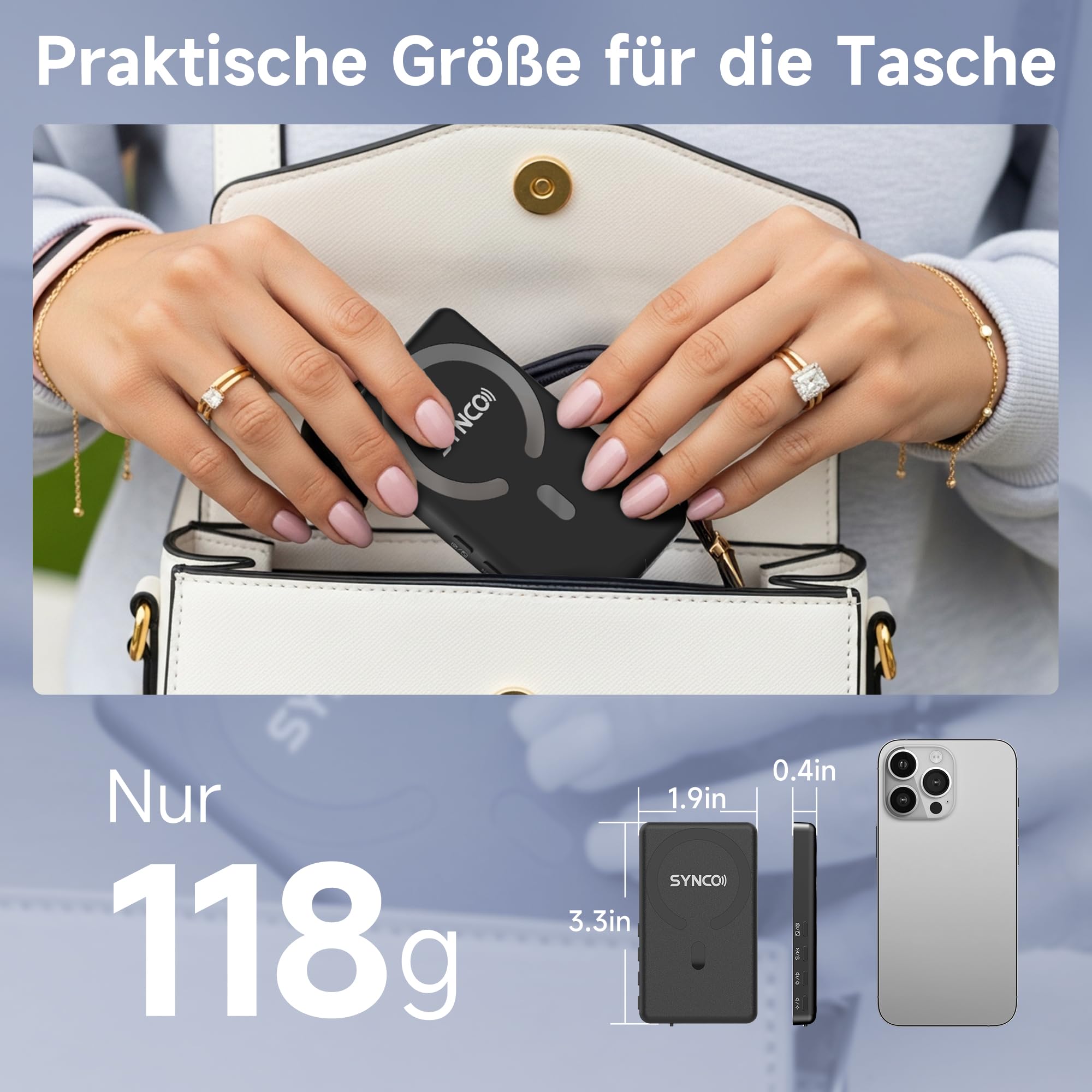 SYNCO XView Handy Selfie Monitor, Magnetischer Smartphone Vlog Bildschirm für iPhone & Android Rückkamera Kabellos 50M 3H Akku, mit Lautsprecher für TikTok YouTube Livestream (Schwarz)
