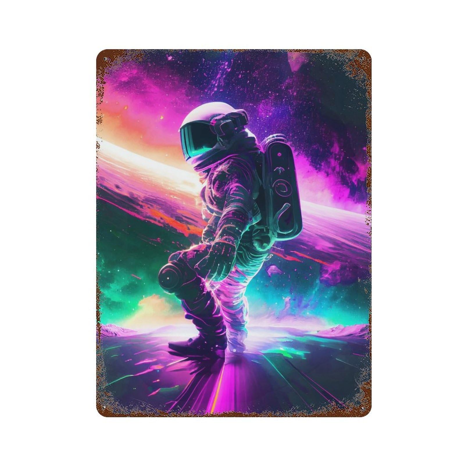 Astronaut Space Rusty Metal Tin Sign 15.7"x11.8", for Living Room, Hallway And Home Decor, Old School Wall Decor