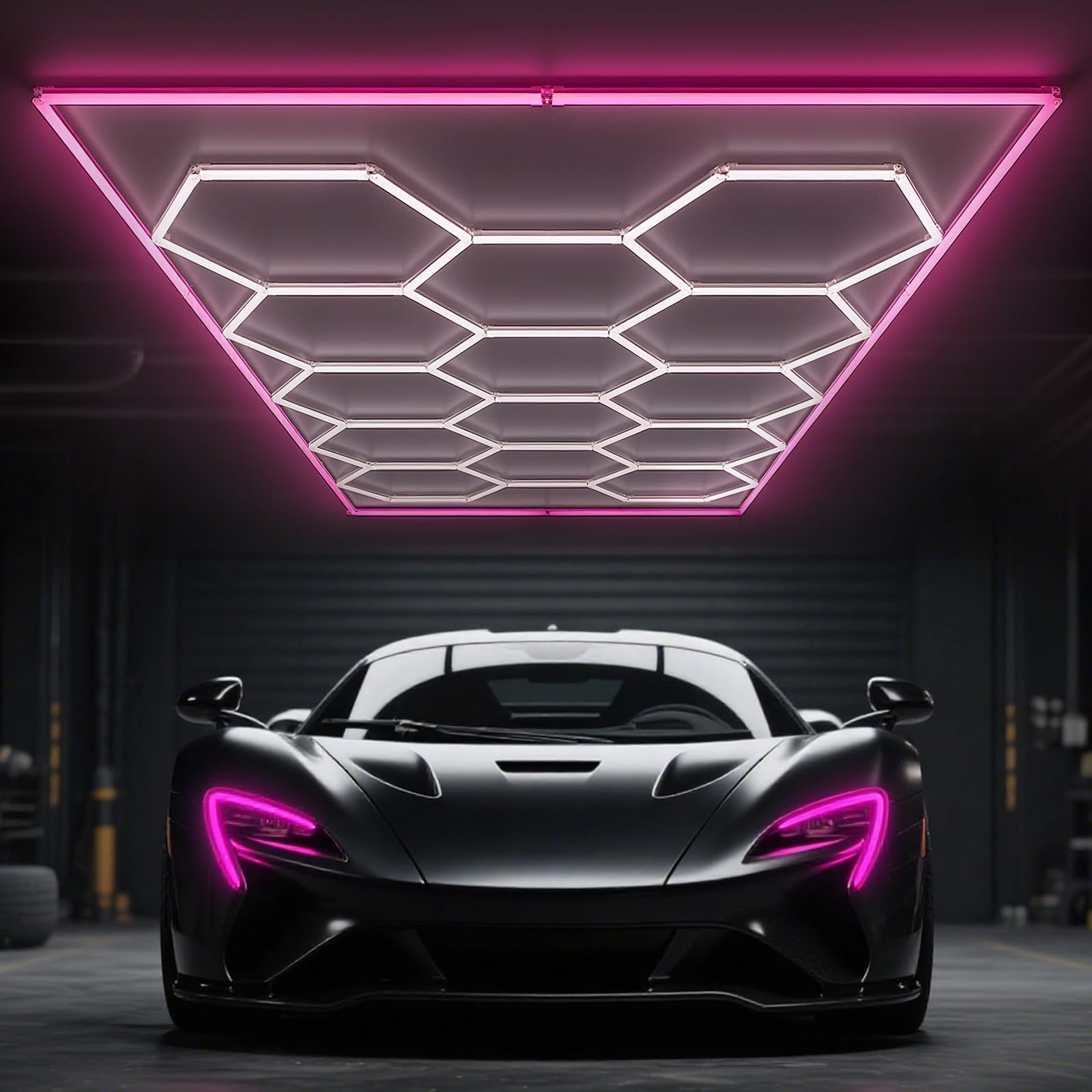 Zpehyrin Pink Hexagon Led Garage Wall Lights, 14 Hex 6500K Waterproof High Brightness Linkable Lamps, Easy Install Ceiling Lighting For Workshop, Studio, Gym