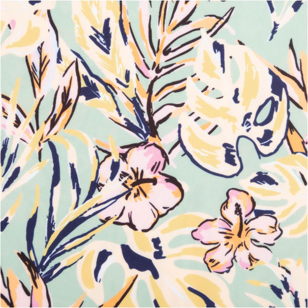 Swimsuit Fabric UPF 50 Bi-Elastic Recycled Flowers Leaves Light Green Yellow Pink 1.50 m Width Sold by the Metre Ideal for Sewing & DIY (150 cm Width)