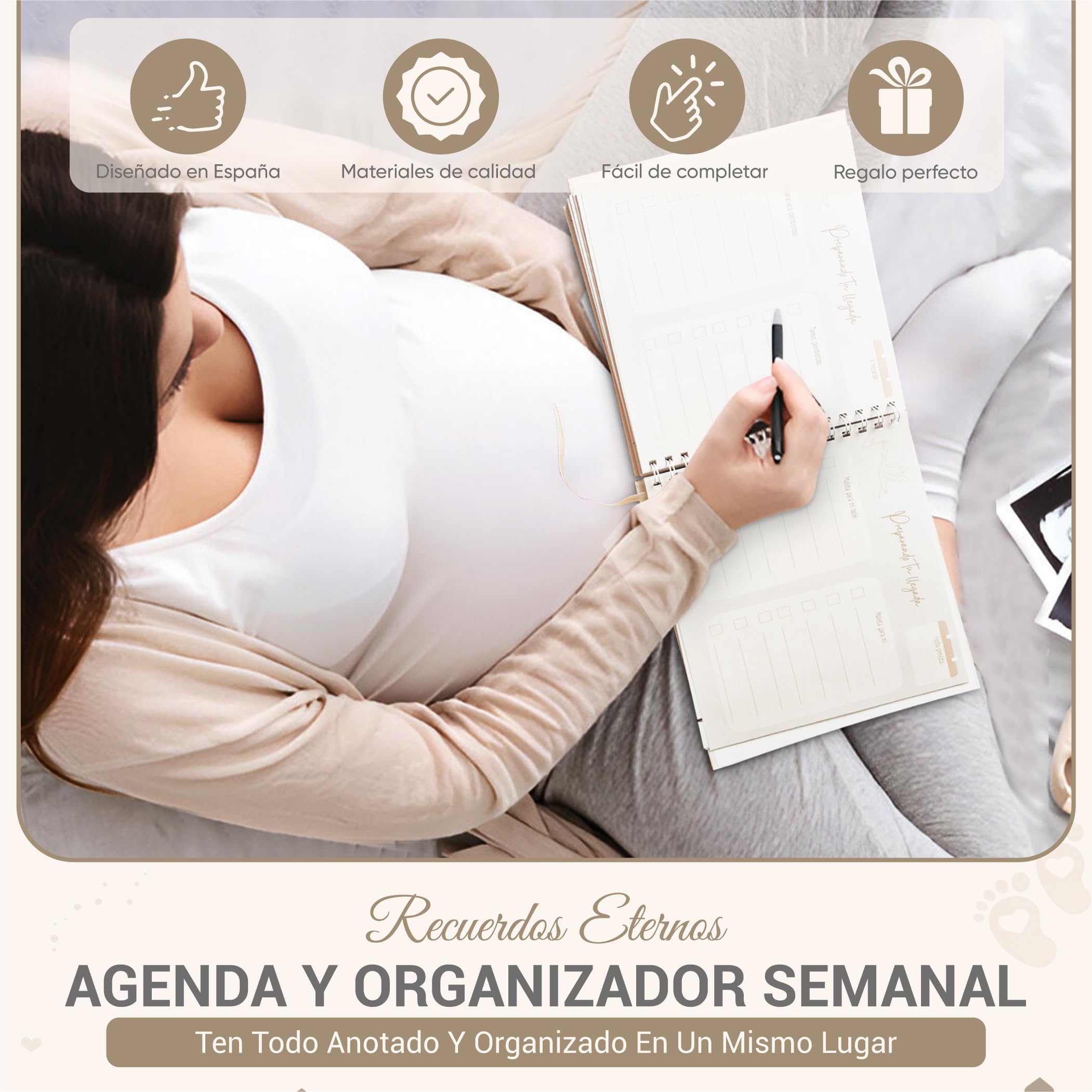 Diario de Embarazo - Libro de Embarazo Futuras Mamas - Agenda Semanal - Recuerdos y Fotos de Embarazo - Regalo para Embarazada - Set Completo con Pegatinas y Tapa Dura