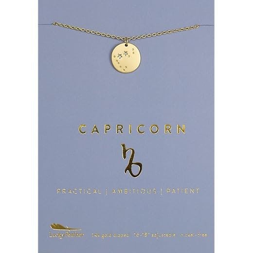 Lucky Feather Zodiac Necklace - 14K Gold-Dipped Constellation Pendant Necklace - Zodiac Sign Birthday Gifts for Women and Girls with Adjustable 16" - 18" Chain