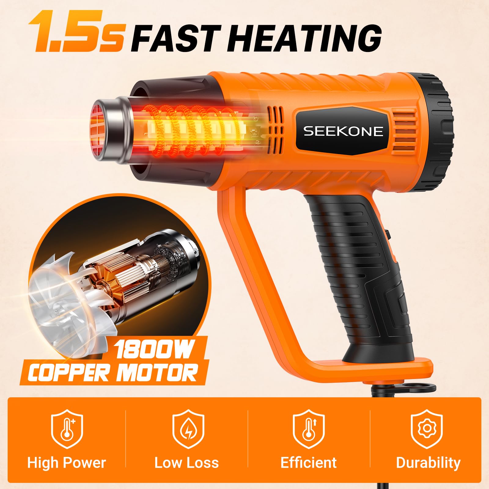 SEEKONE Heat Gun 1800W with 1112℉&752℉ 2 Temperature Settings for Crafting — Amazon image 2