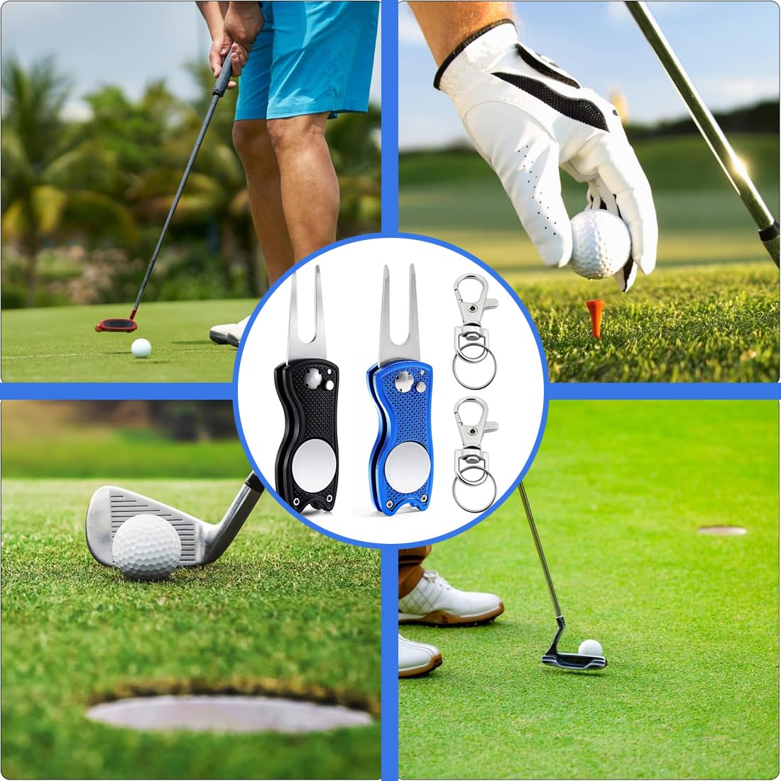 Herramienta Multifunción para Golf, 4 piezas, Arreglapiques Plegable, Acero Inoxidable