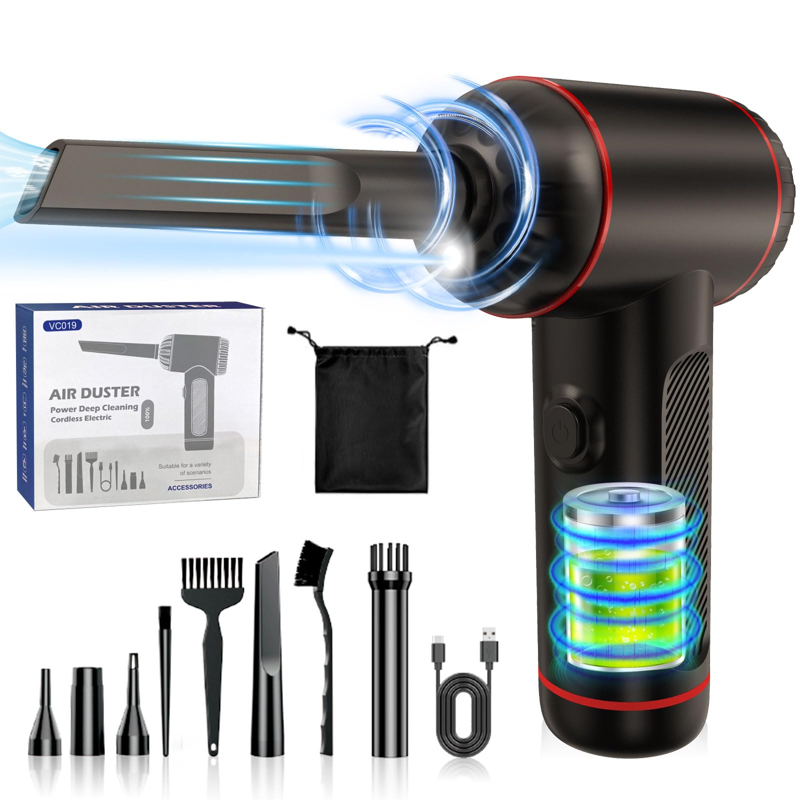 Sjpzwcrl Soplador de Aire Comprimido Limpieza Duster: PortáTil PC Soplador Electrico Quitapolvo 2 en 1 3 Velocidades 50000 RPM Mini Potente InaláMbrico Soplador para Ordenador Coche Oficina Teclado