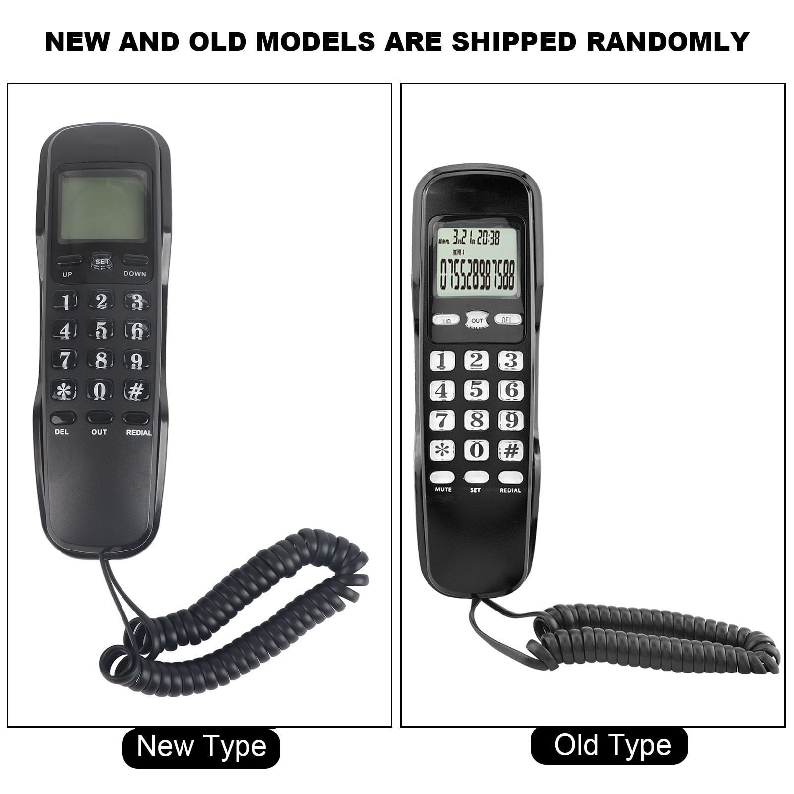 Generic Mini Telefono da Parete Multifunzione con ID Chiamante, 38 Memorie in Entrata, Display LCD per Comunicazioni in Ufficio Domestico (BLACK)