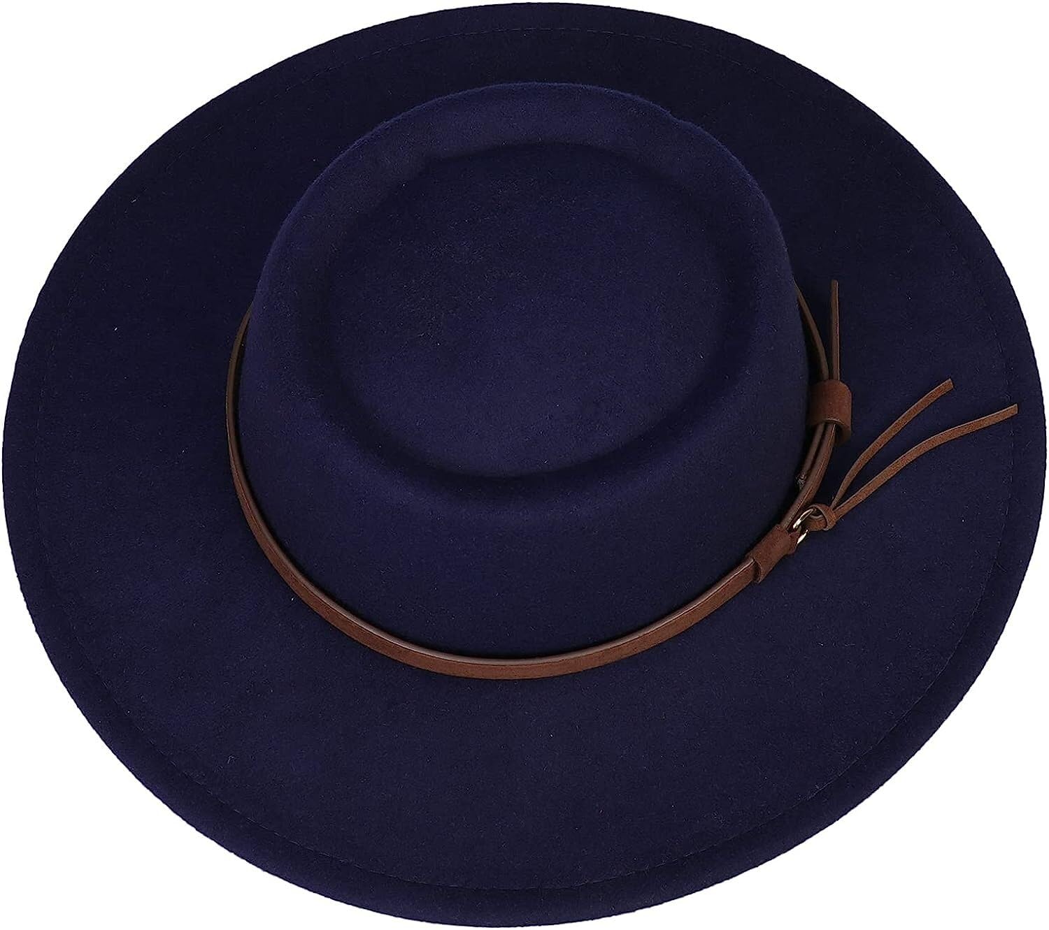 Wide Brim Ladies Concave Top Felt Cloche Derby Bowler Boater Hat - Vintage Belt Buckle Porkpie Wool Cap (Color : B: Navy Blue, Size : One Size)