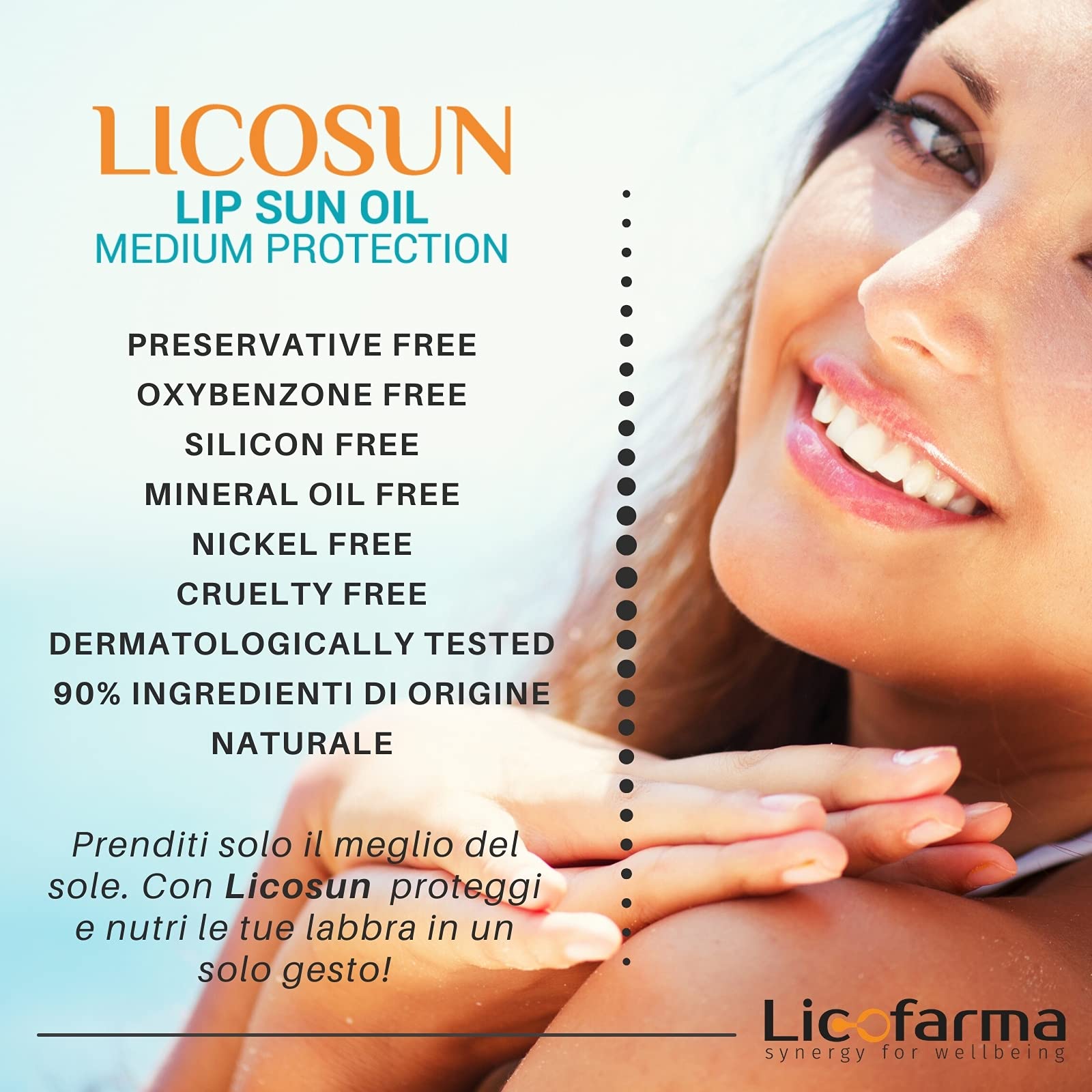 Licofarma Olio Solare Protezione Labbra SPF 25 con Roll-on. Protezione UVA UVB, Azione Antiossidante. Idratante e Nutriente sulle Labbra.