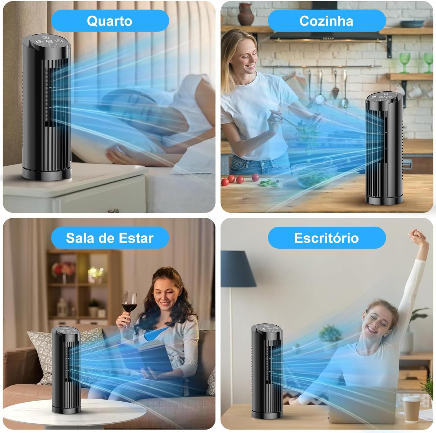 Hivento Ventilador Torre, 3 Velocidades, Oscilação Automática 70°, Controle Remoto e Toque, Temporizador 7,5h, Ventilador de Mesa/Domést