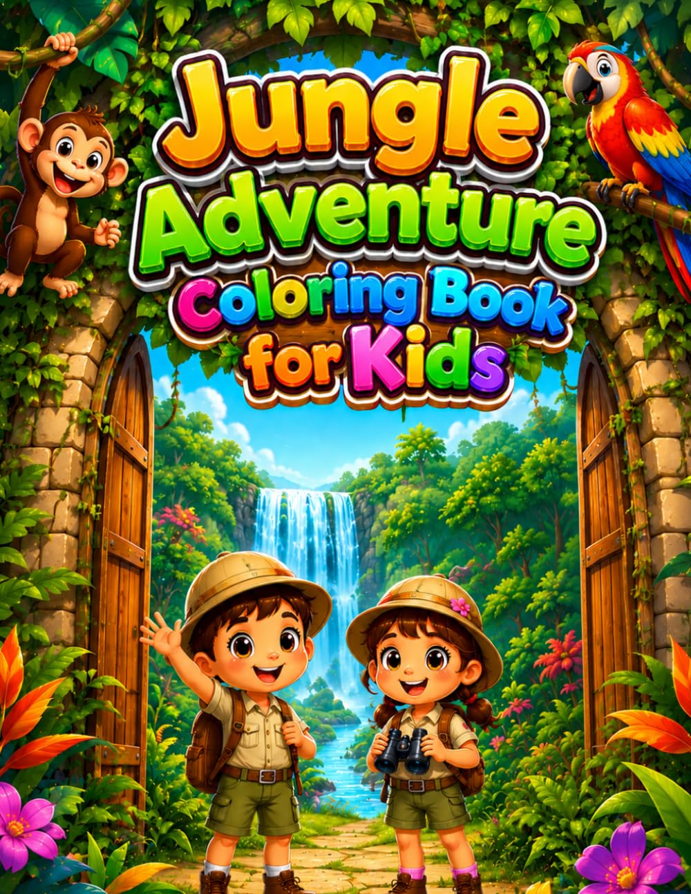 Jungle Adventure Coloring Book for Kids Ages 3-8: 70 Fun and Easy Jungle Animal Coloring Pages