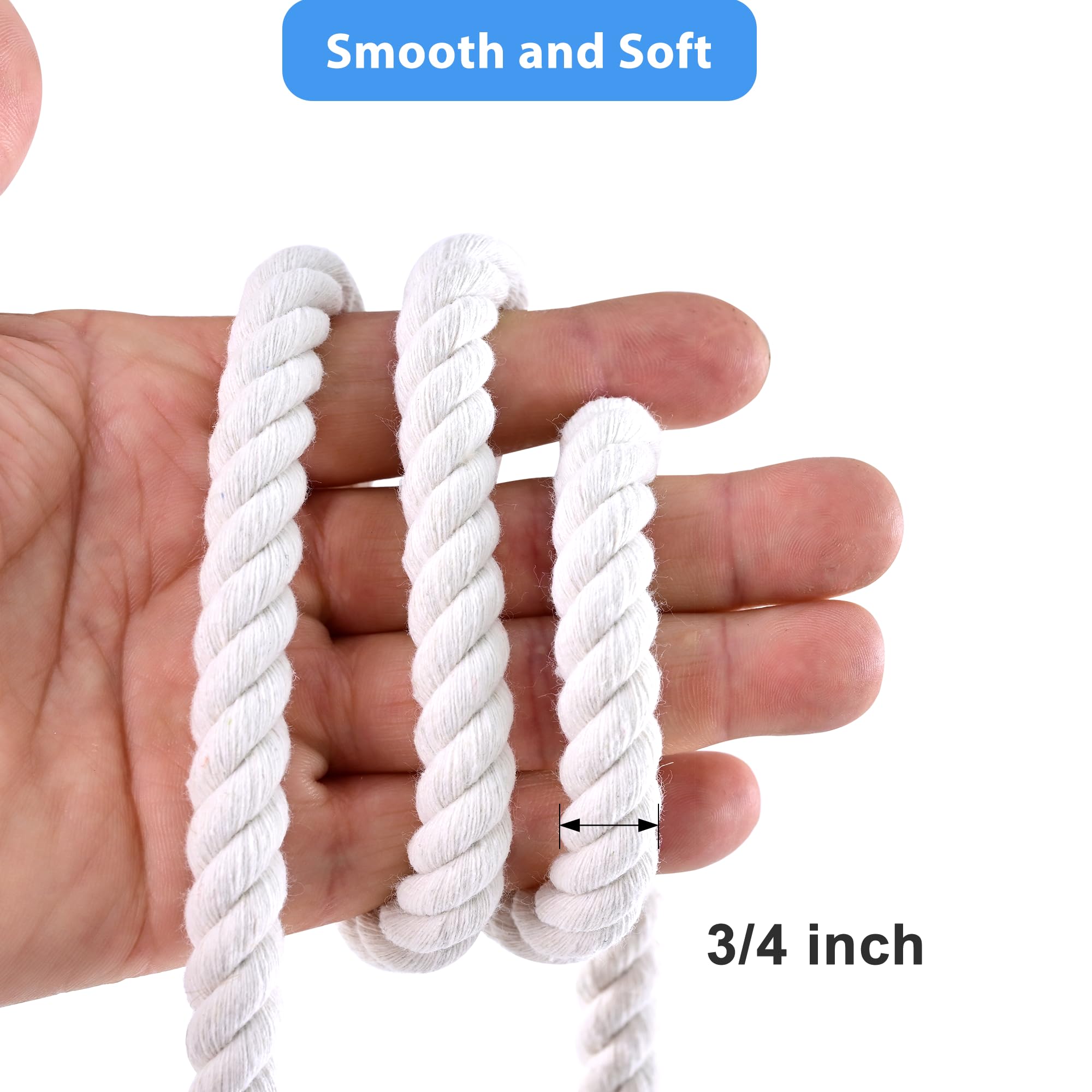 White Cotton Rope 3/4in × 50ft Natural Twisted,Available as Used for Tug of War, Navigation, Fitness and Making Handicrafts, etc — Amazon image 2