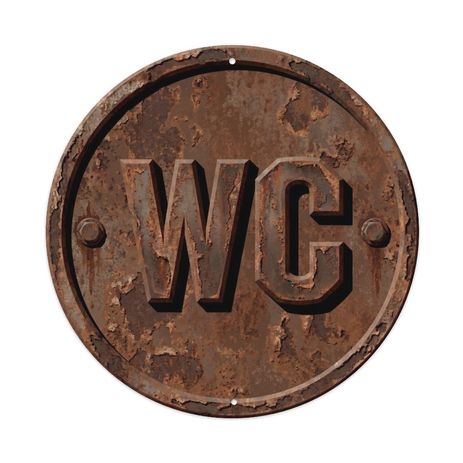 Toilet （WC） Rust Brown Corroded Ornament Metal Tin Sign Plaque Wall Decor for Cafe, Club Bar, Office, Home Garden Round Metal Poster 8x8Inch