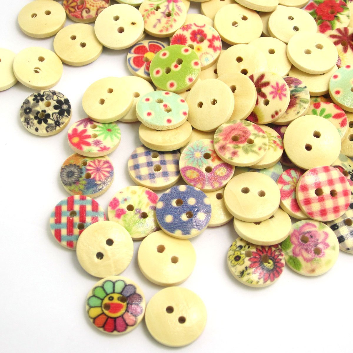 Namvo Type4 200Pcs Multicolored Two Hole Wooden Buttons Sewing Craft Scrapbooking