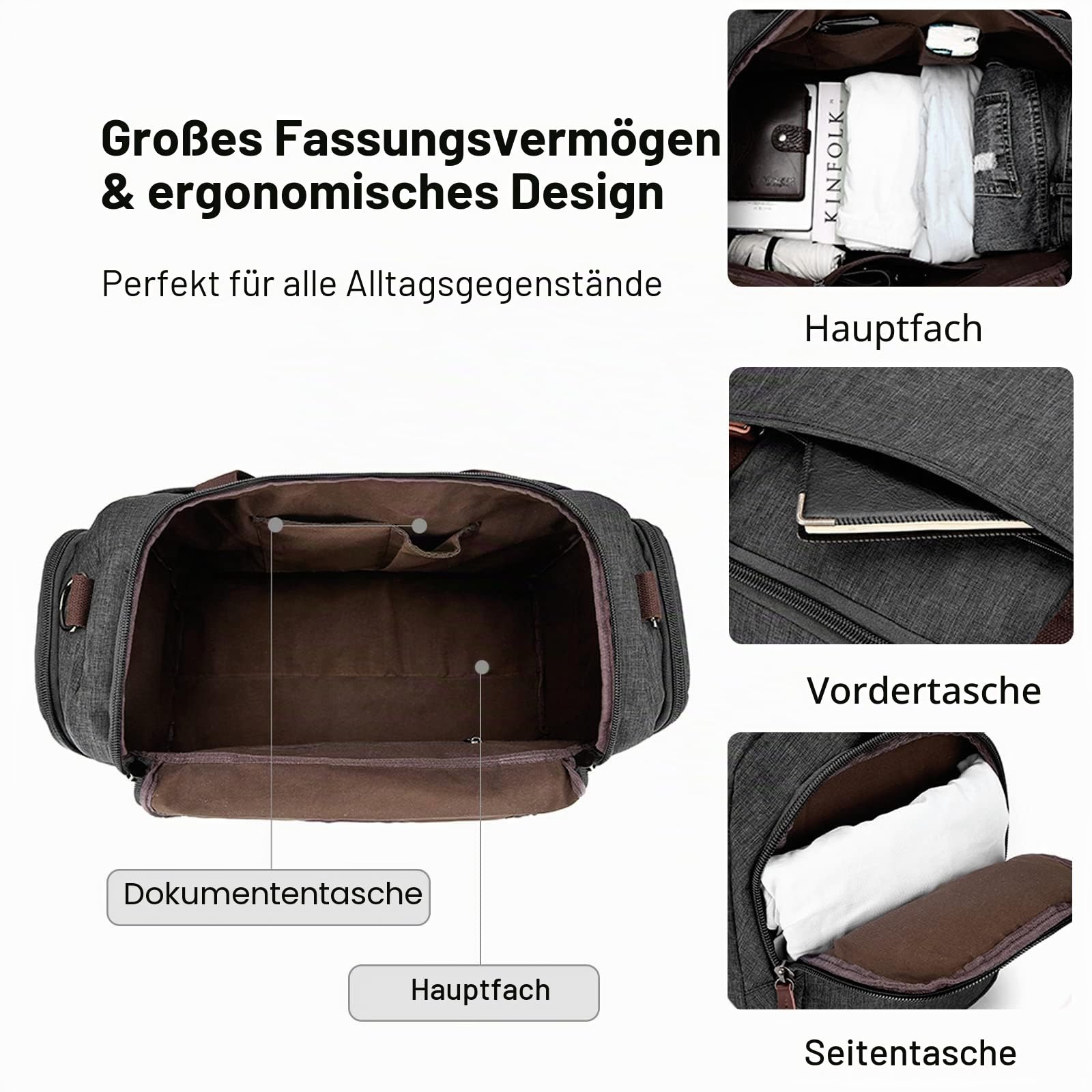 FANDARE Reisetasche Große Sporttasche Segeltuch Schultertasche Tote Handtasche Männer Weekender Tasche Kliniktasche Schwimmtasche Trainingstasche für Frauen Männer Crossbody Bag Grün A