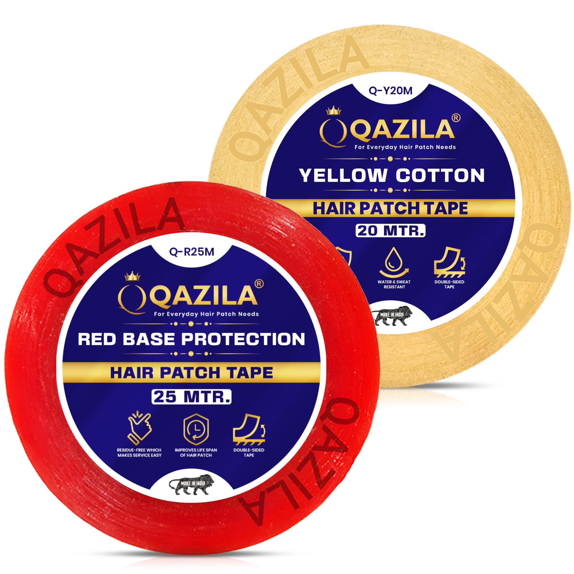 Qazila Hair Patch Tapes Combo | Yellow Cotton & Red Base Protection | Protects Base & Provides Holding Strength upto 7-14 days | Double-sided | Water & Sweat Resistant | Skin-Friendly | 1 inch Width-image-22