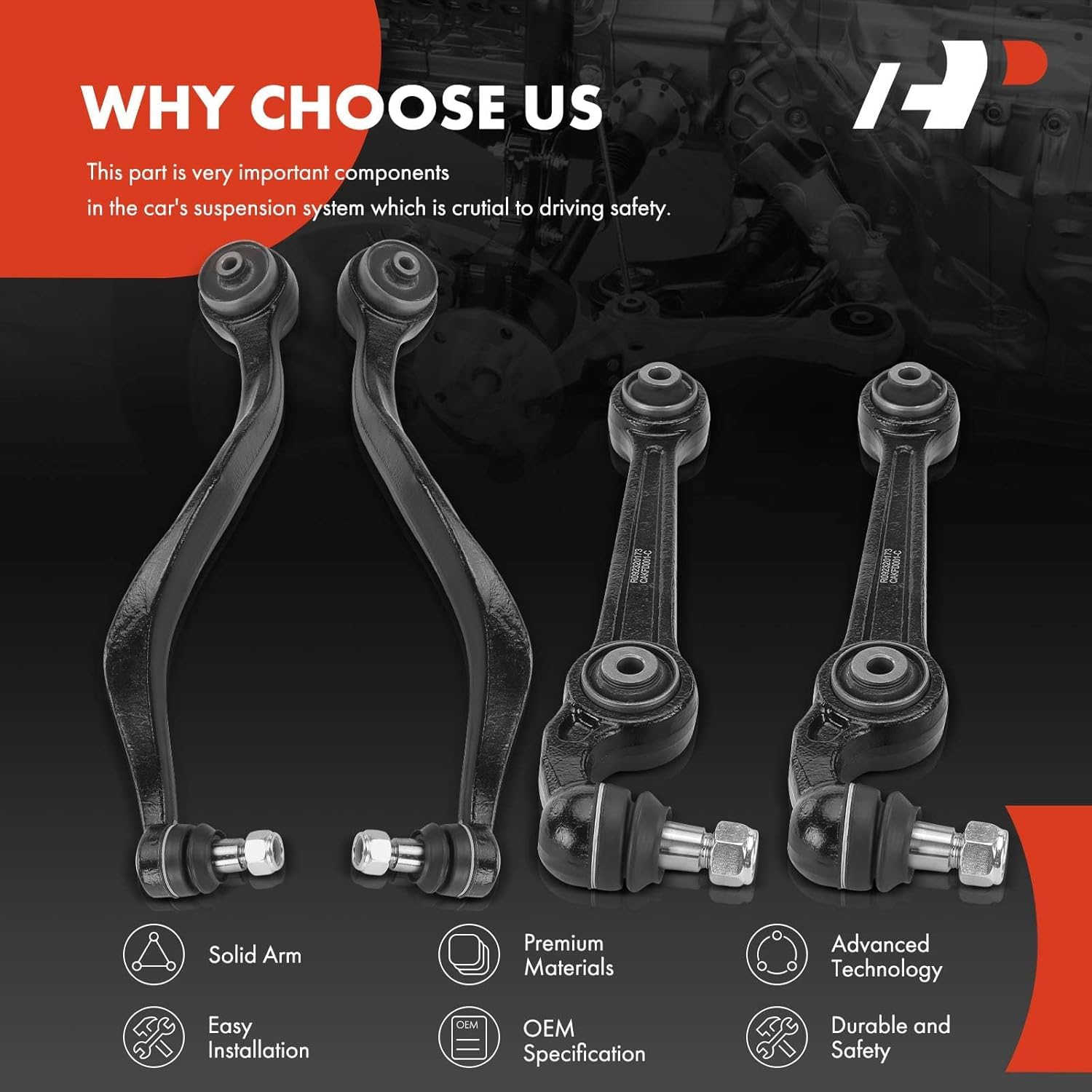 A-Premium Set of 4, Front Forward & Rearward Lower Control Arm, with Ball Joint and Bushing, Compatible with Ford Fusion 2006-2007 & Mercury Milan 2006-2007 & Mazda 6 2003-2008