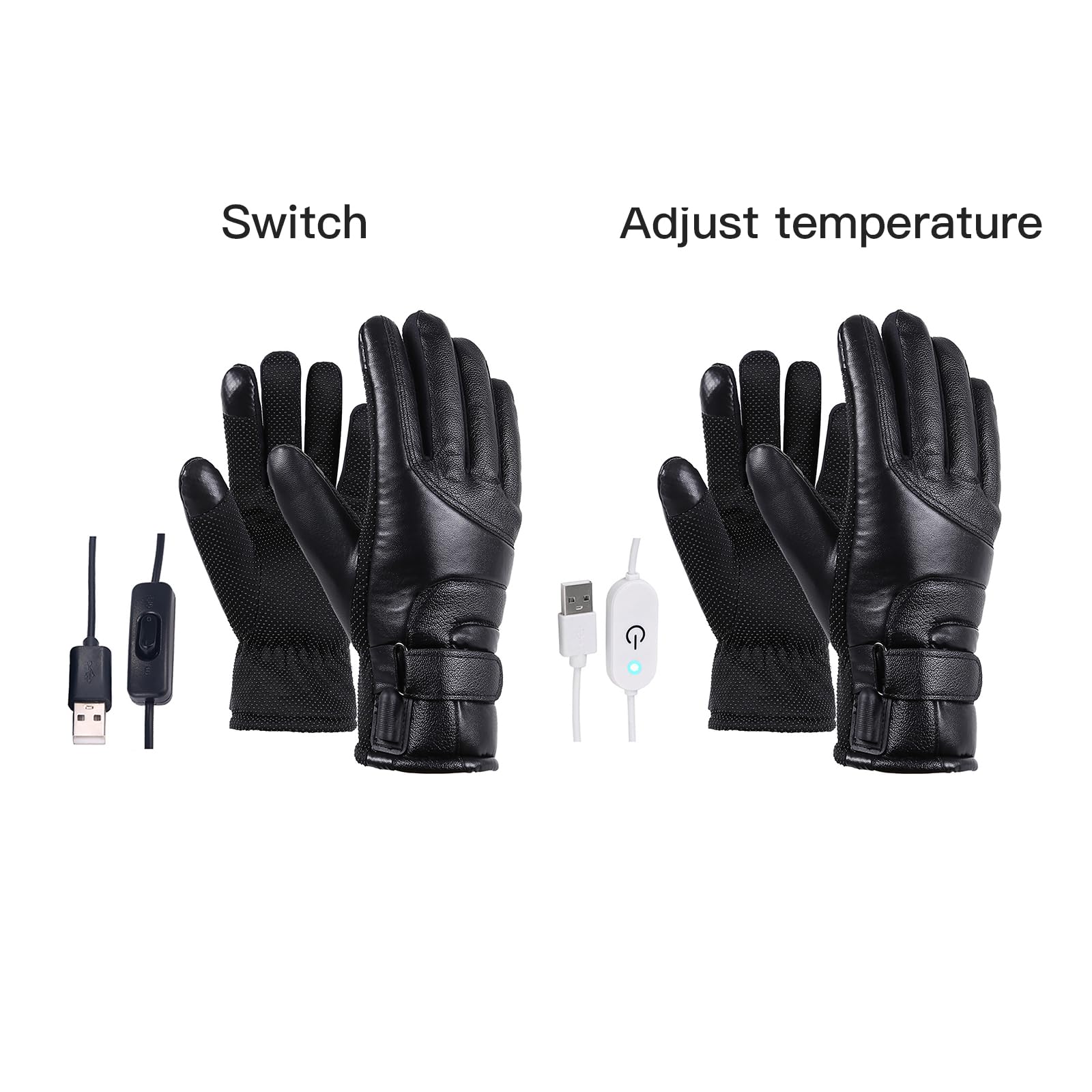 2 Pcs Heated Gloves Waterproof PU Leather Non Slip Palm 5 Finger Electric Heating Gloves for Winter Cycling