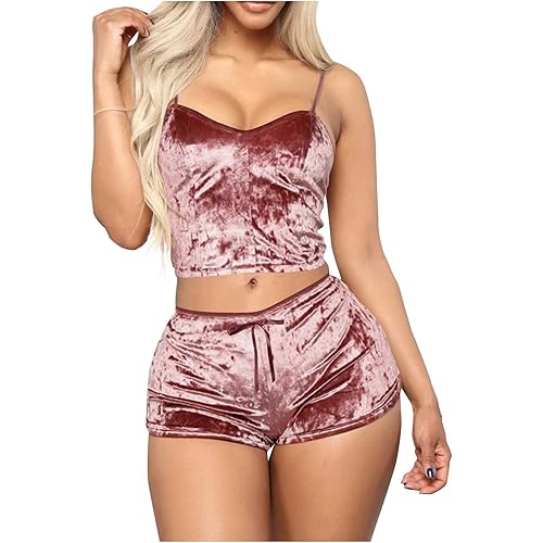 Women's Strappy Lingerie Deep V Sexy Lingerie Velvet Camisole Bow Shorts Set Bra Underwear Naughty Outfits