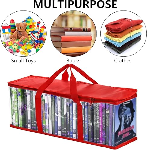 Miniatura 6 de Fasmov Paquete de 6 bolsas de almacenamiento de DVD con capacidad para hasta 240 DVD (40 cada bolsa), resistente al agua con asas, almacenamiento