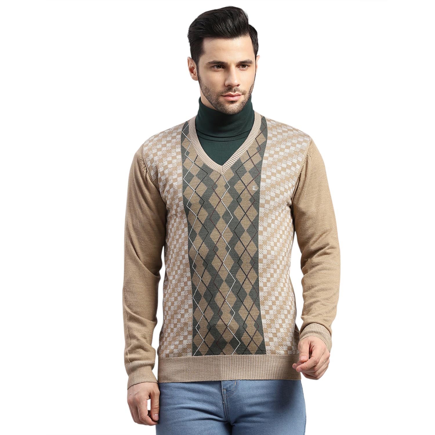 monte carlo Men's Regular Fit Printed V Neck Pull On Closure Full Sleeve Winter Pullover | Warm Woolen Sweater for Men |Comfortable Knitted Winter Wear for Men (Pack of 1)-picture-20