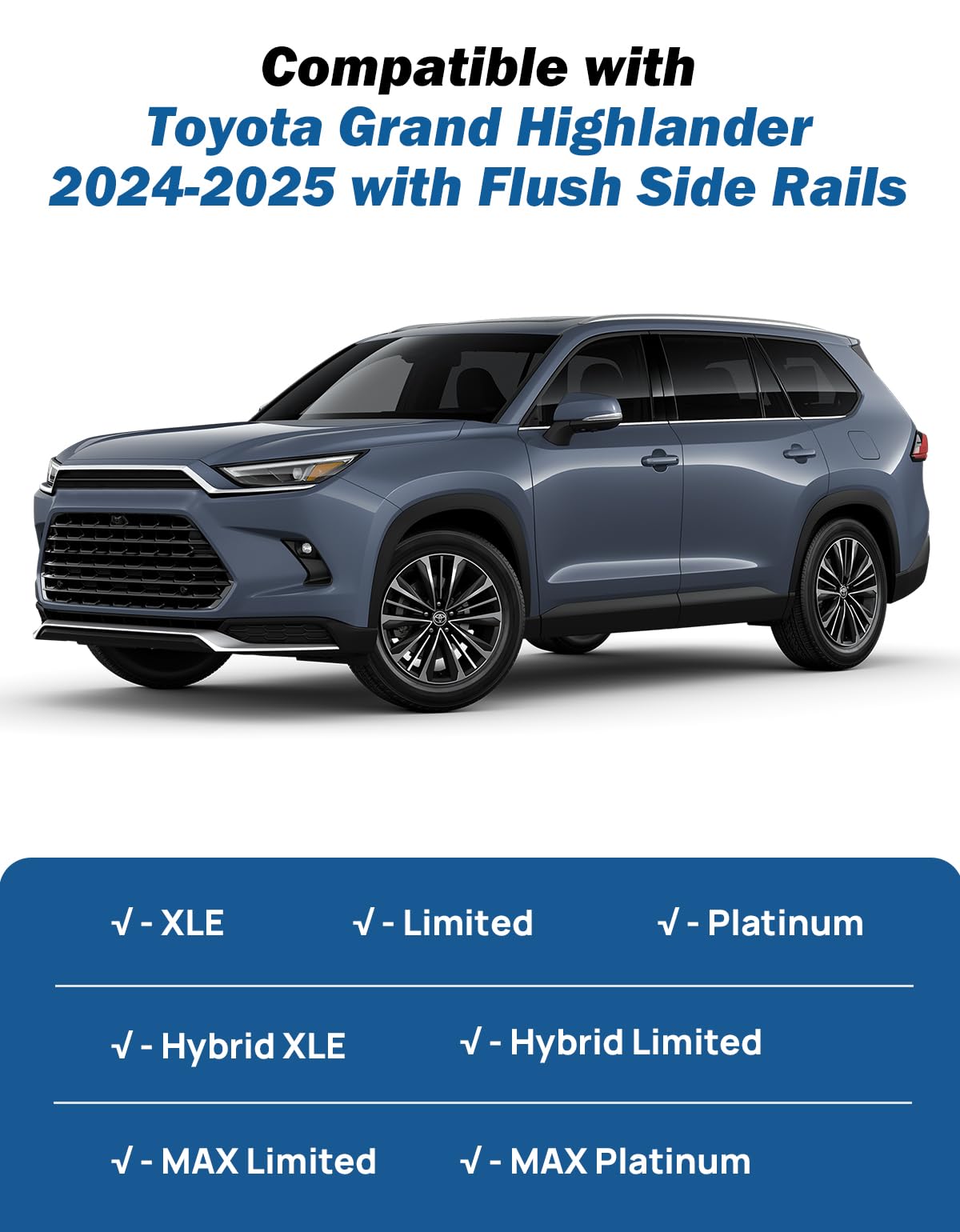 JOYTUTUS 260lbs Heavy Duty Lockable Car Roof Rack Cross Bars Compatible with Toyota Grand Highlander 2024-2025 with Flush Side Rails, Aluminum Alloy Roof Rails Roof Carrier Luggage