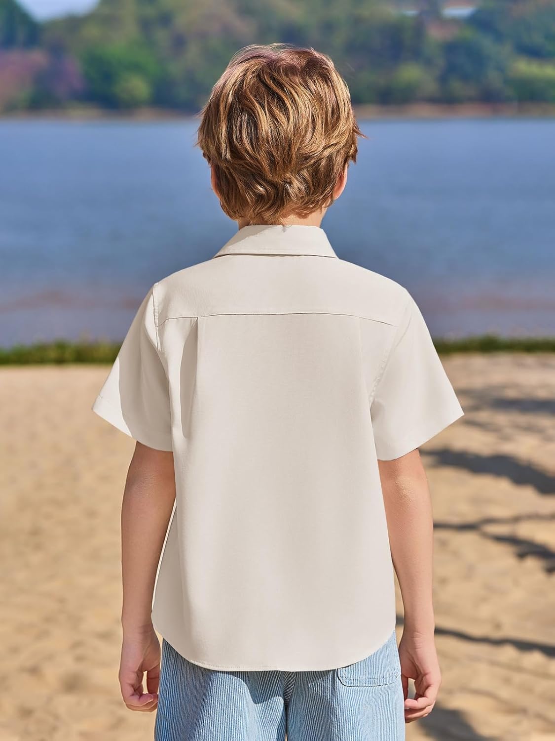 Haloumoning Boys Short Sleeve Dress Shirts Kids Summer School Uniform Button Down Shirt 5-14 Years - Image 5