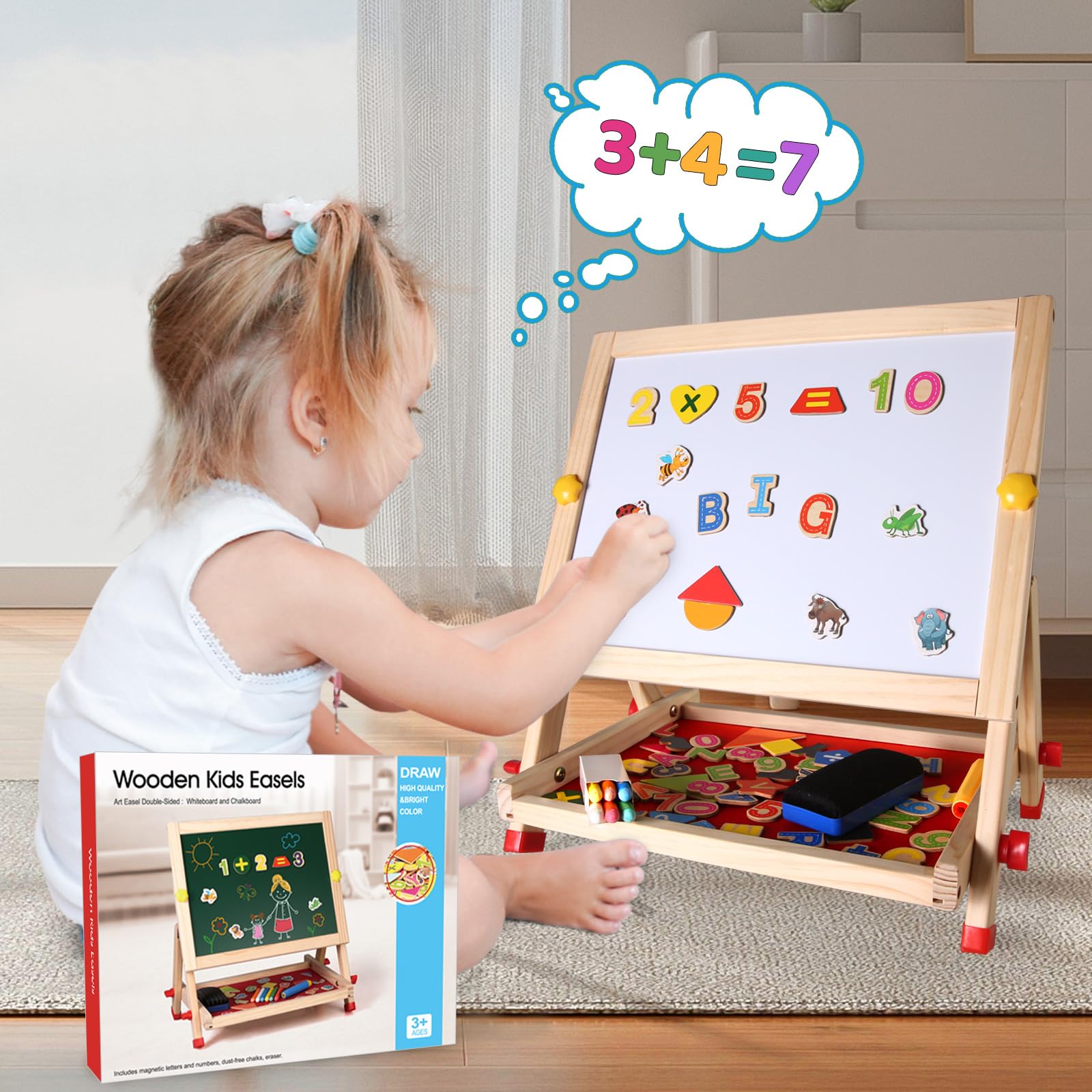 Lavagna magnetica da tavolo in legno per bambini con lettere numeri e altri accessori per ragazzi e ragazze dai 3 ai 4 5 6 7 8 anni