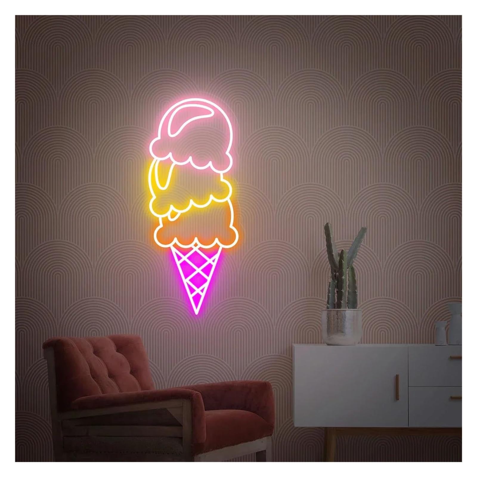 LEMST Signs Lamp Ice Cream Neon Sign Adjustable Brightness Lights for Shop Wall Decor 25cmx46cm(E)