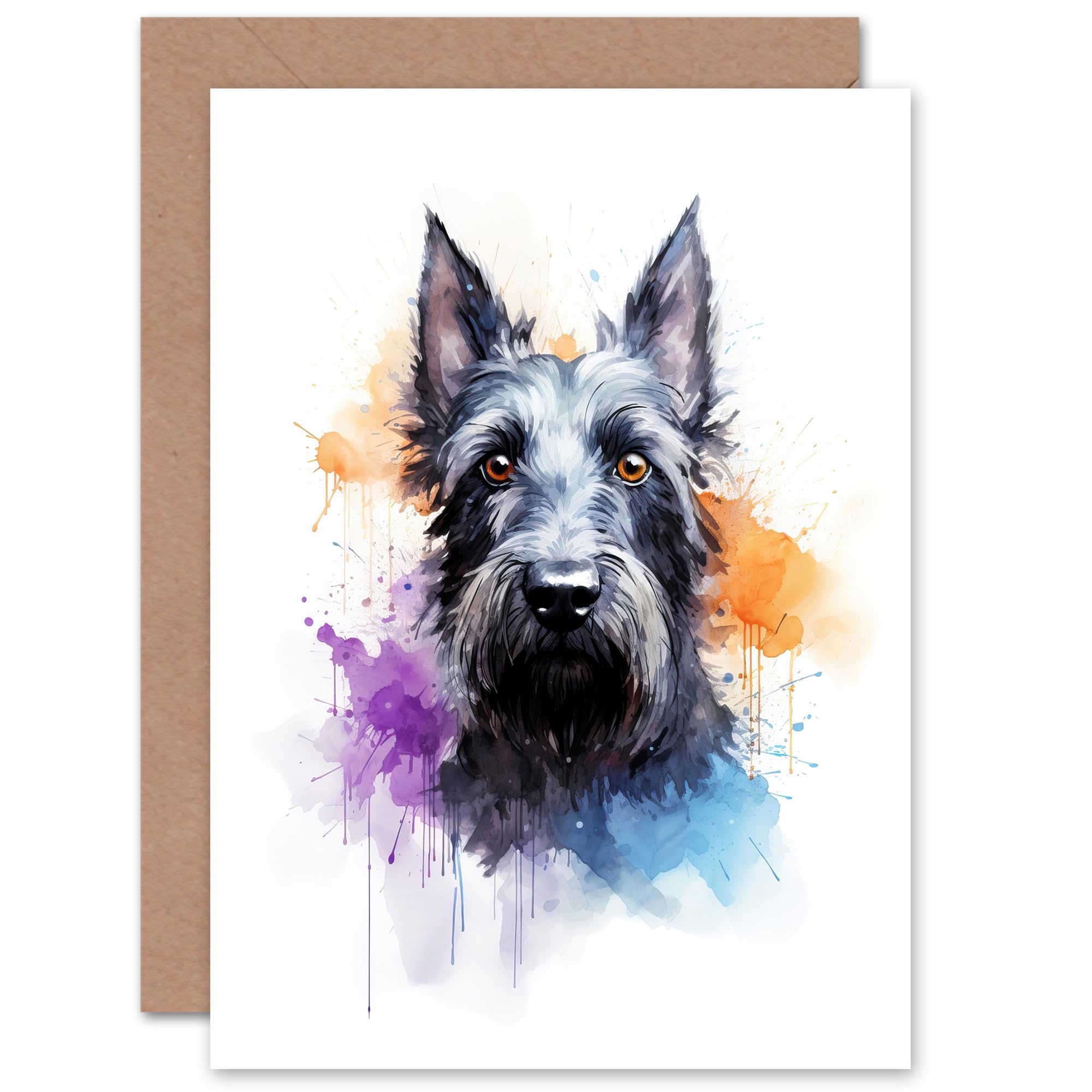 Artery8 Scottish Terrier Watercolour Pet Portrait Greeting Card
