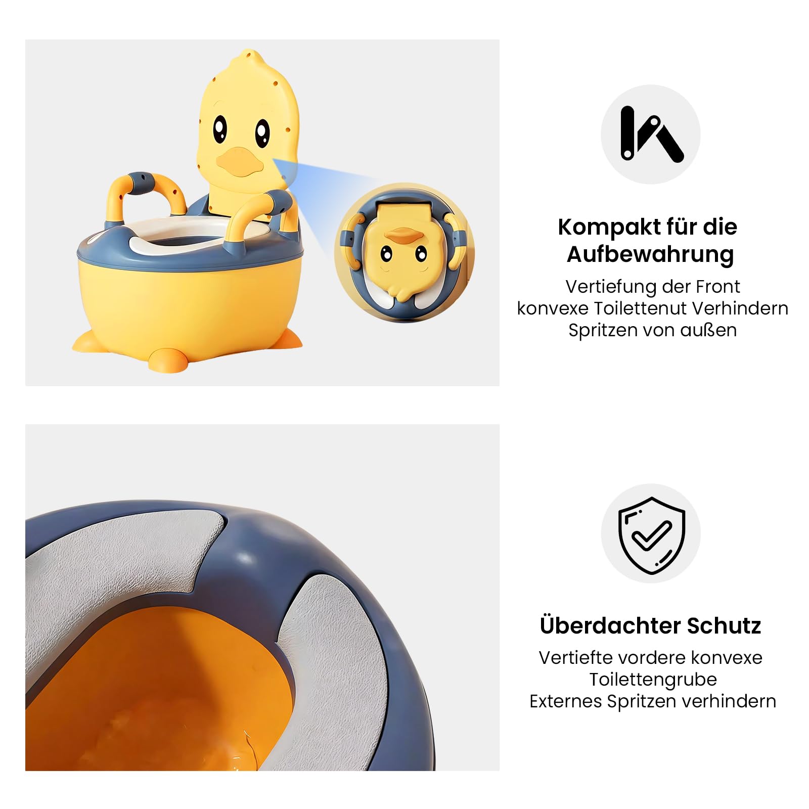 Töpfchen Toiletten-Trainingsstuhl für Kleinkinder, tragbares Kinder-Töpfchen mit Spritzschutz vorne, aus sicherem PP Material, rutschfest & leicht zu reinigen (Gelb)