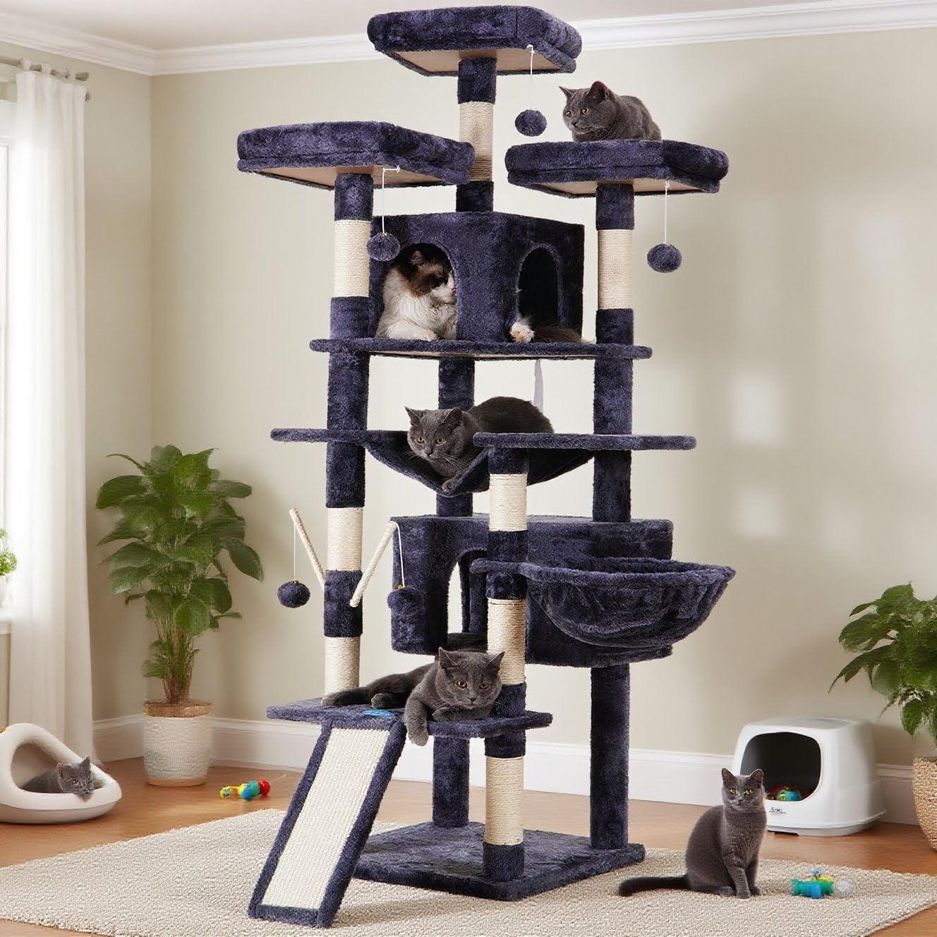 Hey-brother Kratzbaum Muchroom XL – 180 Cm Katzenturm Mit Sitzstangen, Höhle & Korb
