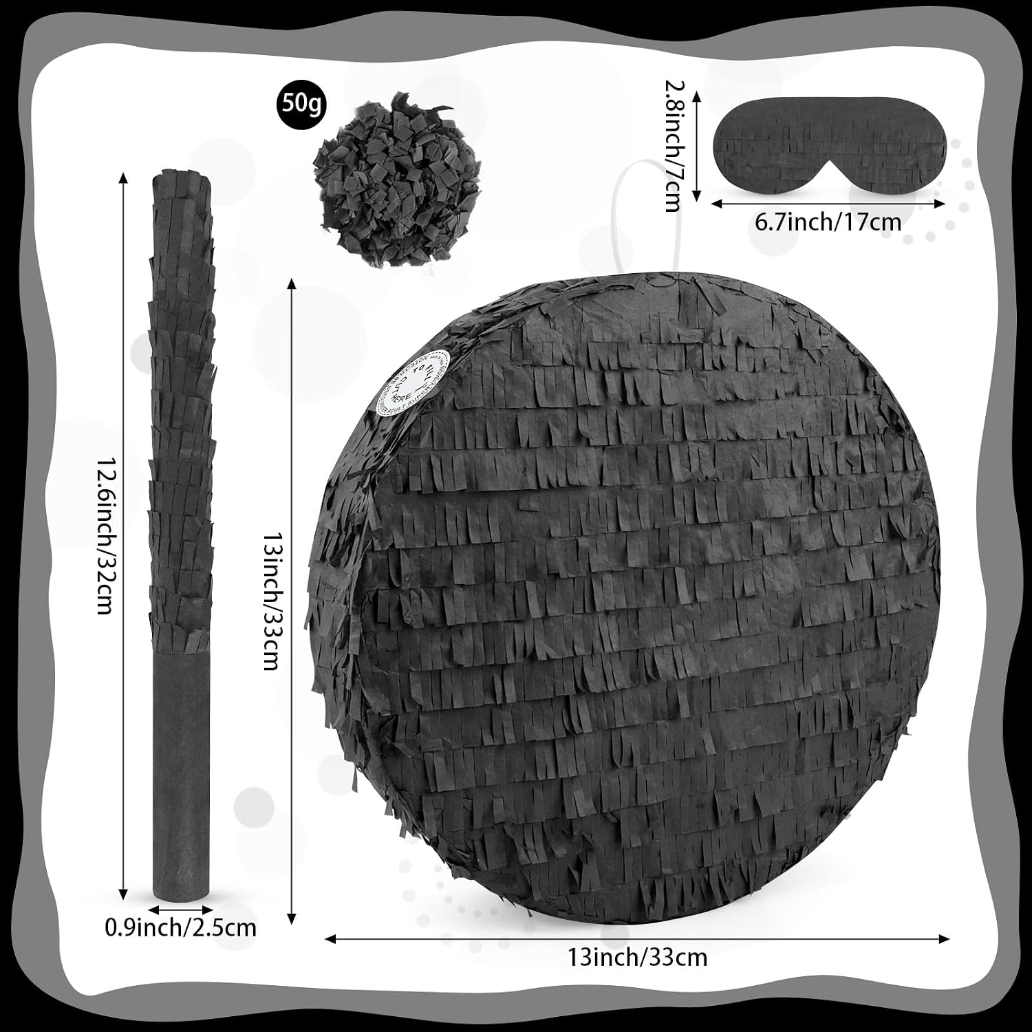 Black Round Blank Pinata Circle Folding Pinata with Bat Stick Blindfold Confetti for Kids Birthday Wedding Celebration Baby Shower Carnival Party Supplies,13 x 13 x 3.15 Inches