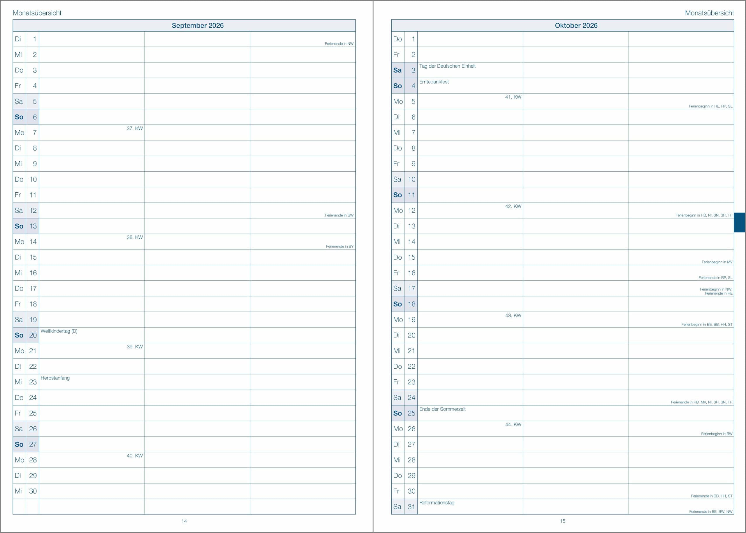 F&L - Lehrerkalender Planer 2026/2027, A4 plus, blau