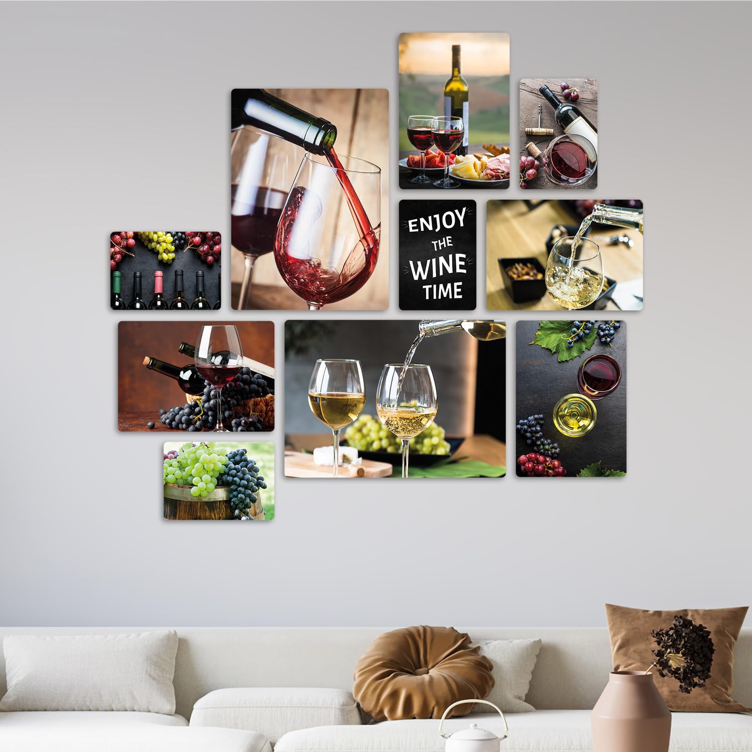 Giallobus - Ensemble de 10 peintures Multi-Panneaux - Two Wine - Bois MDF - | 2 x 42x29,7cm | 4 x 29,7x21cm | 4 x 21x14,85cm | - Prêt à accrocher - Tableaux d'intérieur Modernes