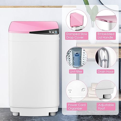 Miniatura 7 de Casart - Lavadora portátil con capacidad de peso de 7.7 libras, lavadora y secadora completamente automática (rosa y blanco)