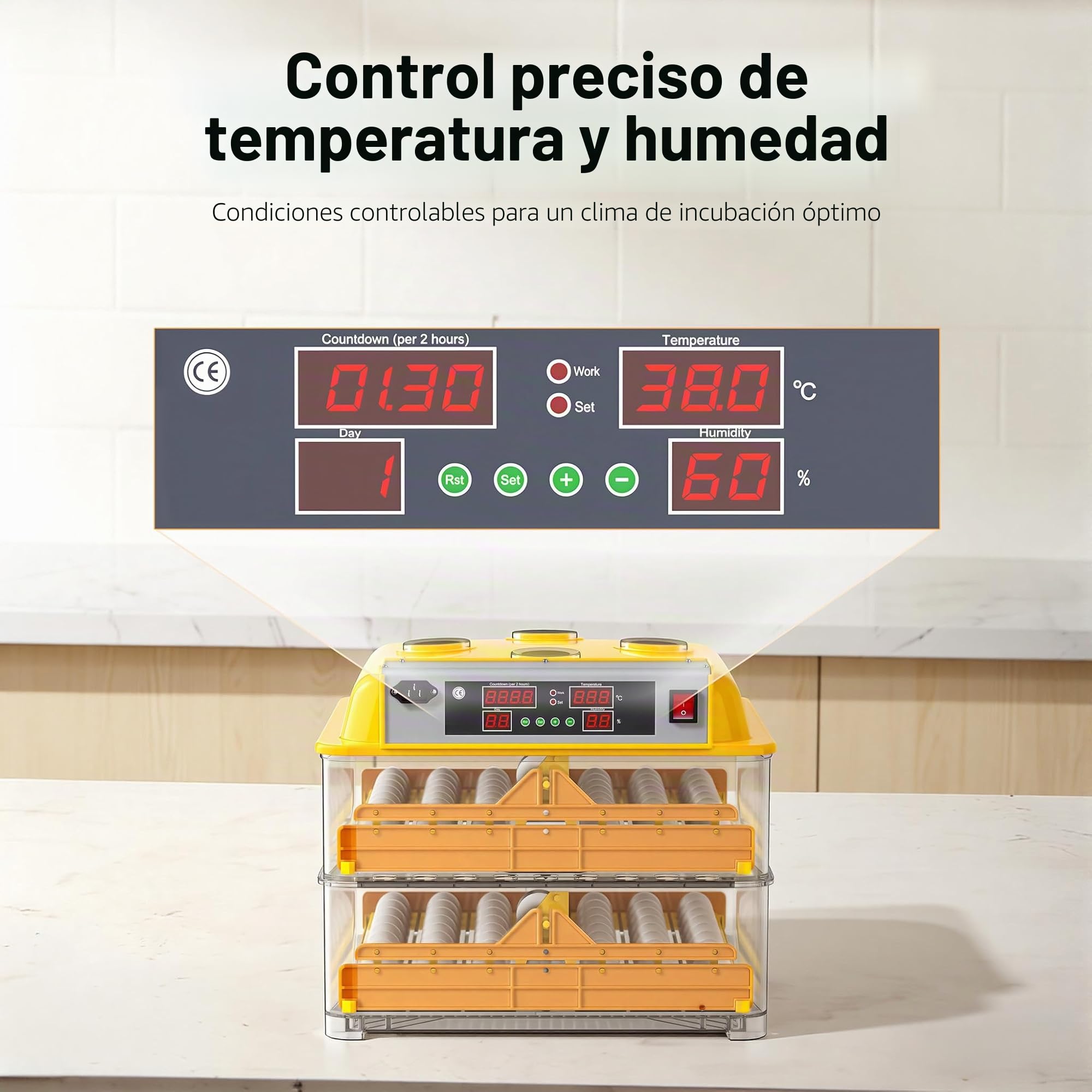 Incubadora automática capacidad para 96 huevos de gallina, aves de corral, pato, codorniz, reptil