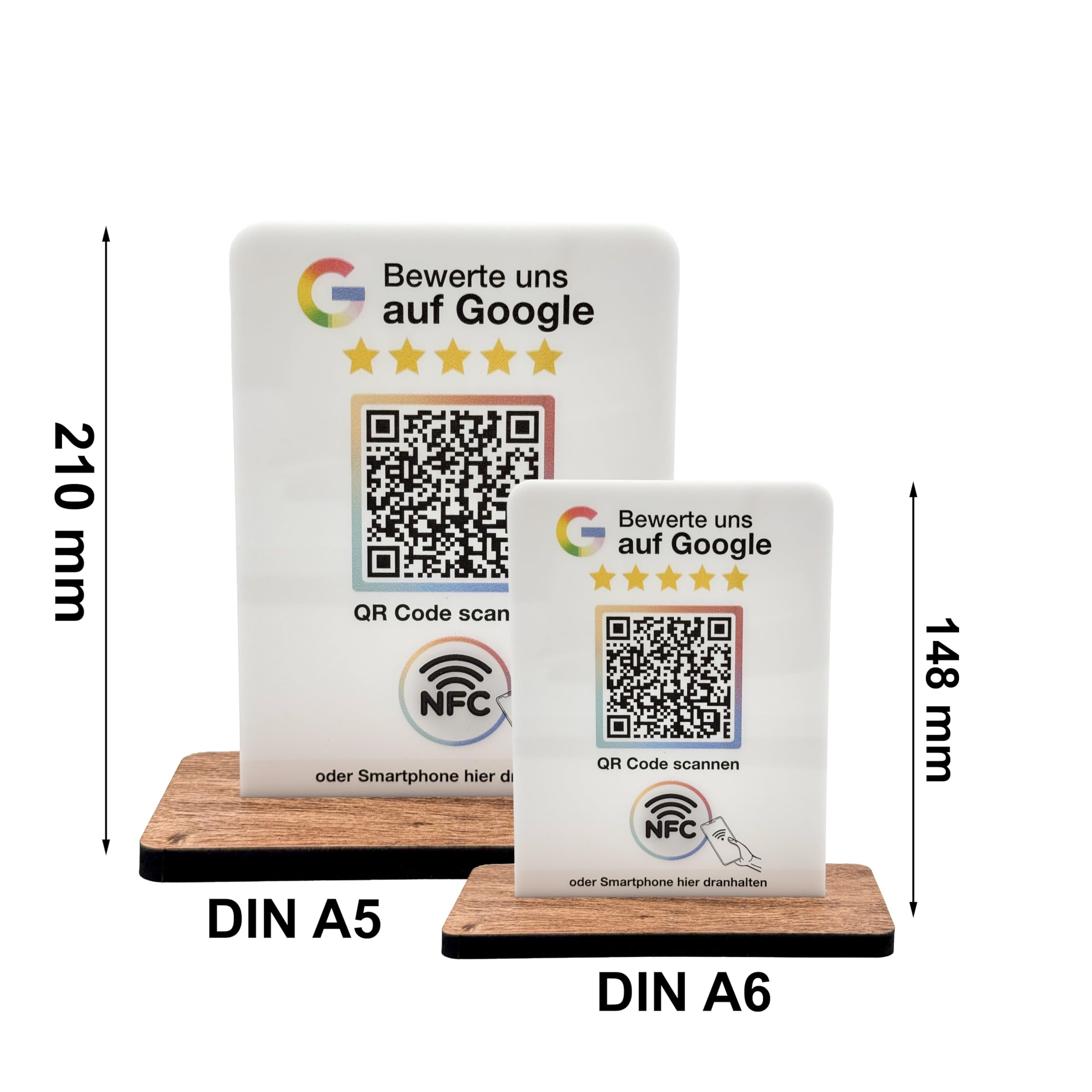 Espositore per valutazione google NFC & QR Code – Segnalo/Display per valutazioni per bancone, recensione, pratica, ristorante, studio – Espositore per recensioni/revisione (bianco, V1 DIN A5)