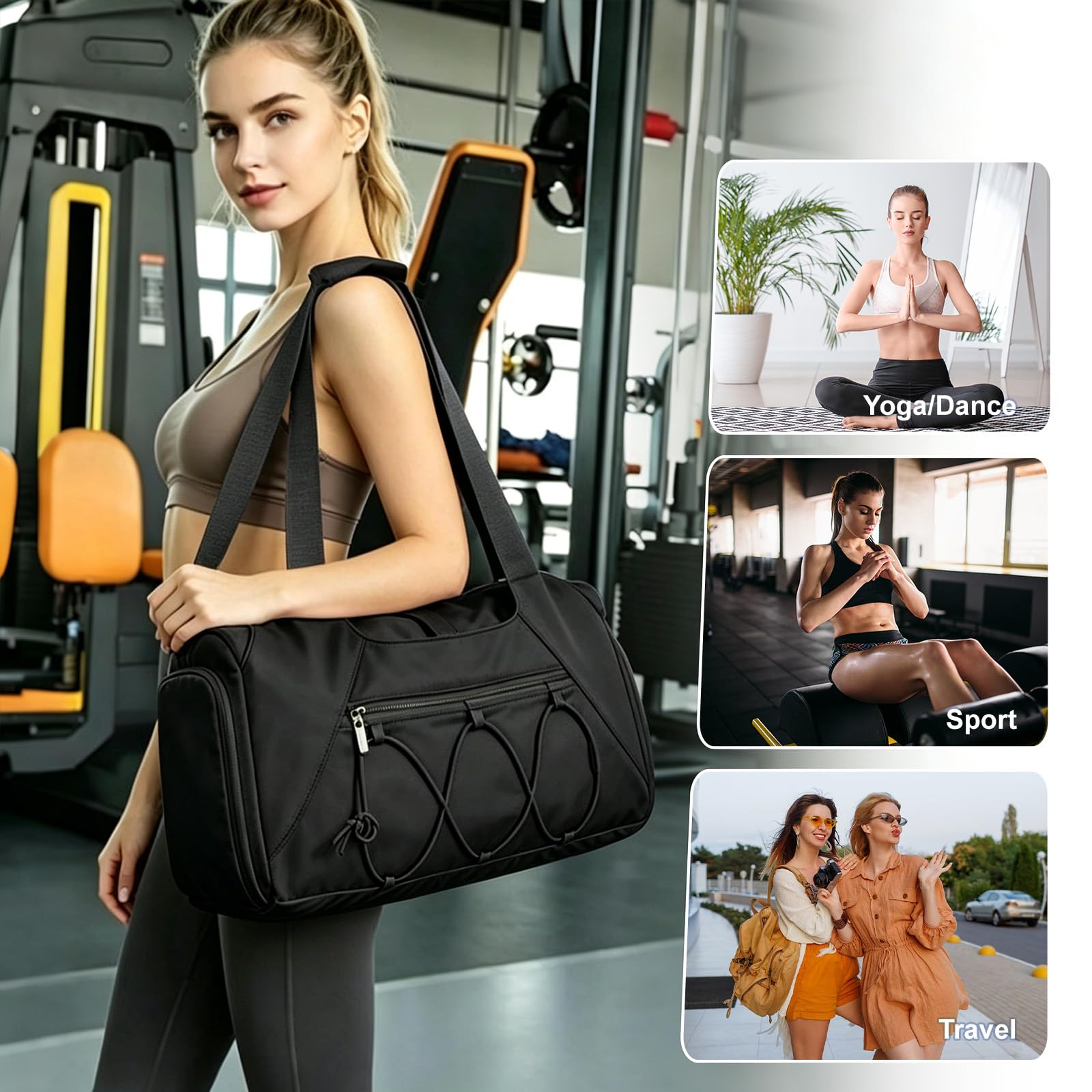 Flintronic Sac de Sport Yoga Femme, Sac De Sport avec Compartiment pour Chaussures et Humide, Sac de Voyage Léger, Sac de Gym pour Homme et Femme, pour Weekend, Outdoor, Workout