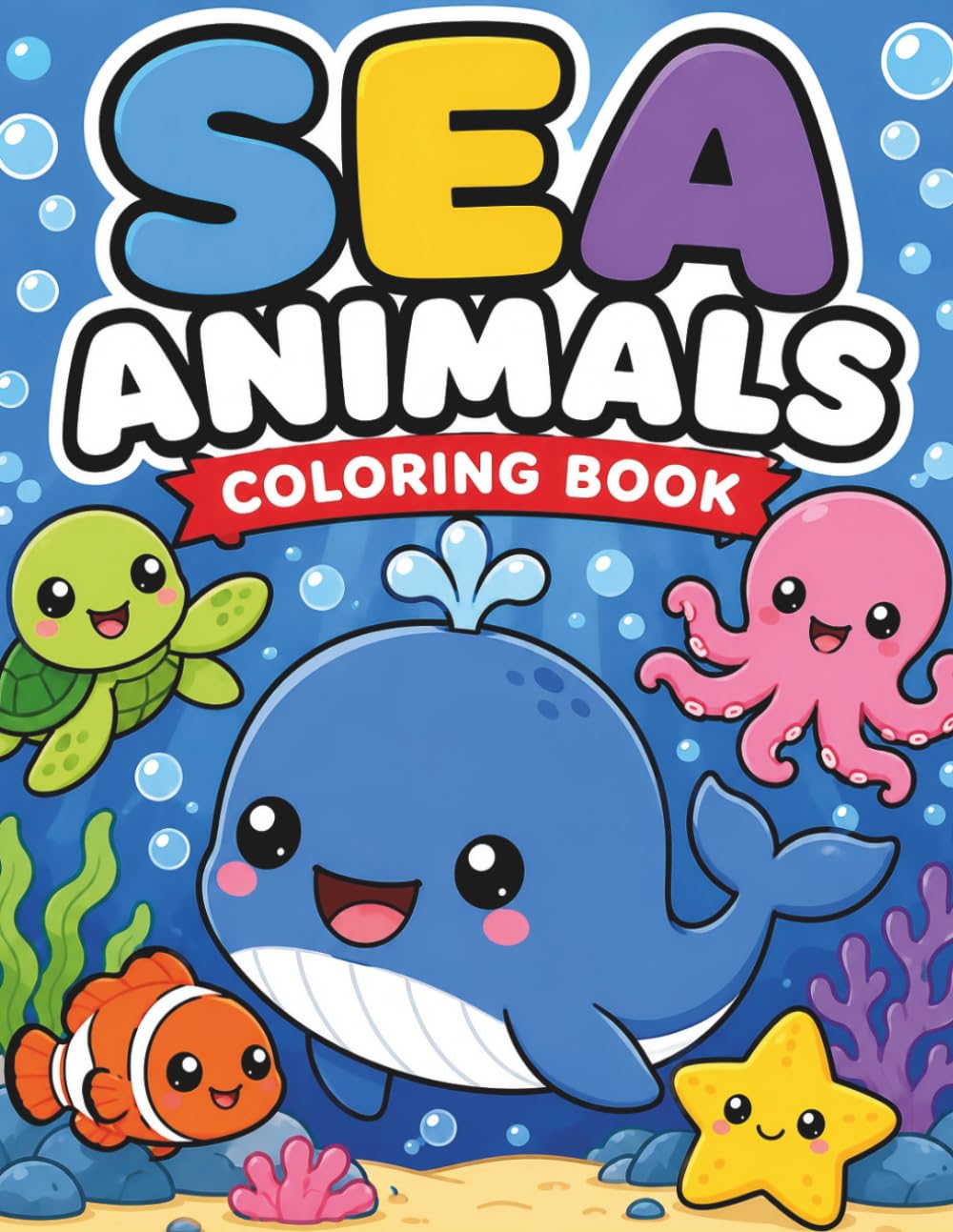 SEA ANIMALS Coloring Book for Kids: Sea Animals Coloring Book for Kids Ages 3-8: Cute and Easy Ocean Coloring Pages