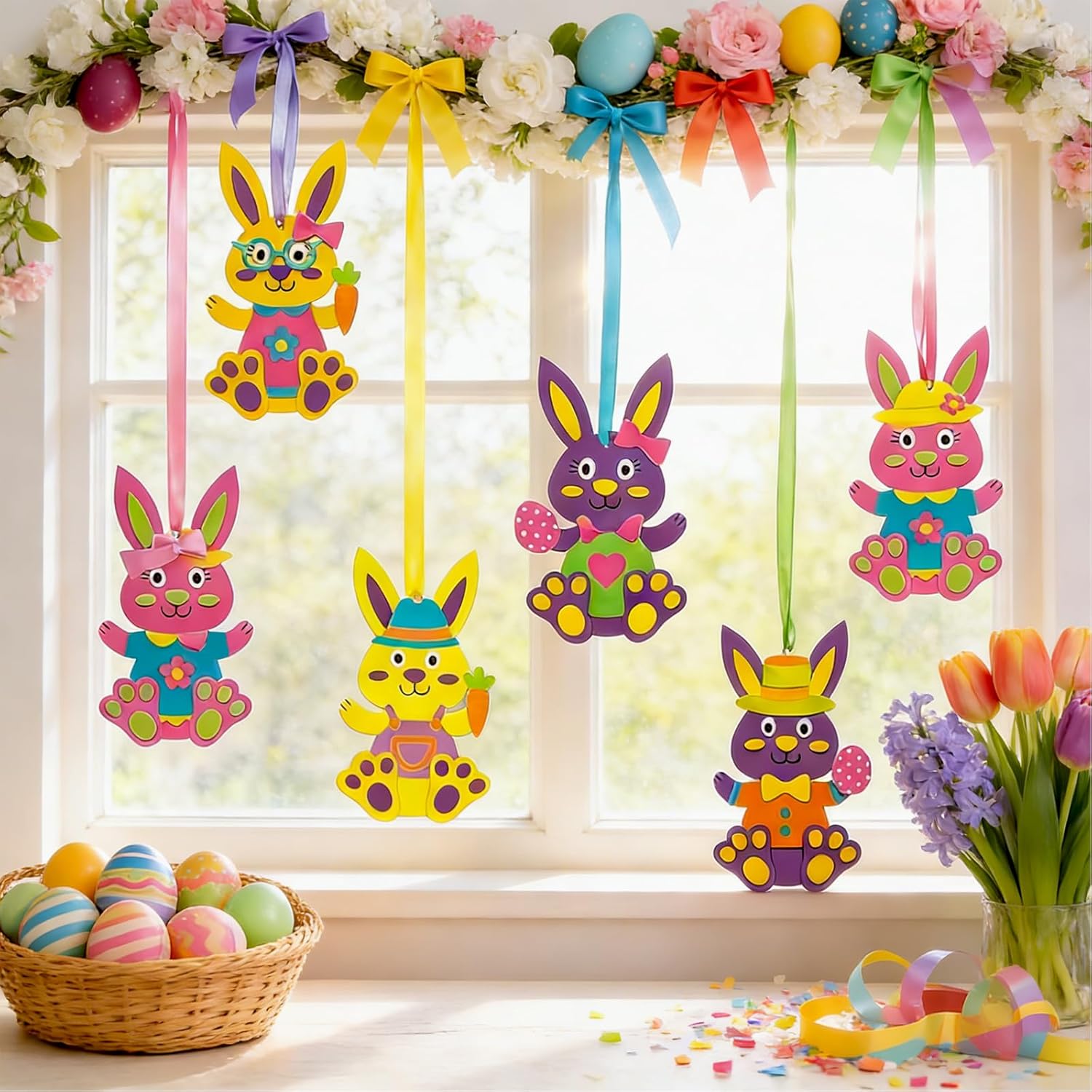 DvBCNMe Easter Craft Set, Craft Set Easter with Felt Easter Rabbits, Creative Easter Crafts for Family Activities, Spring Decoration with EVA Foam Accessories