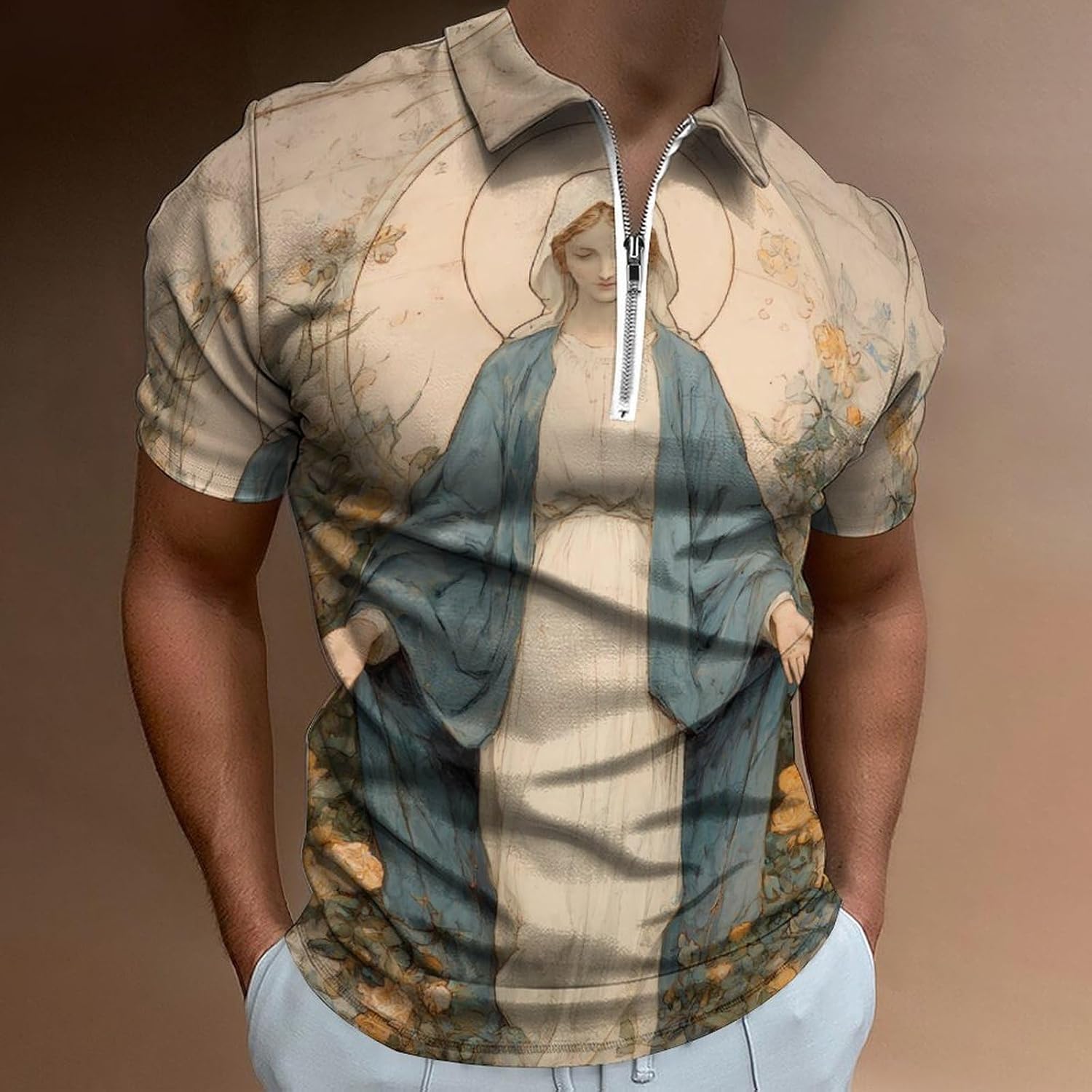 Blessed Mother of God Polo Shirts for Men Short Sleeve Athletic Golf Tees Tops