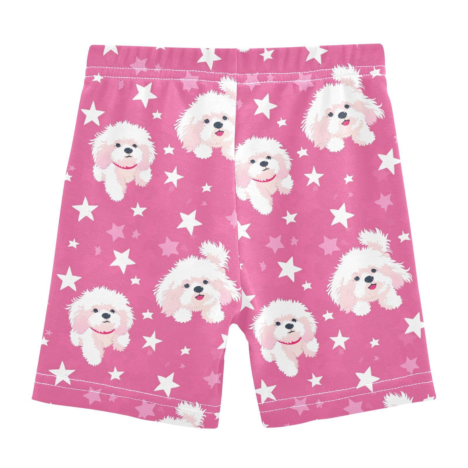 Fustylead Cute Fluffy Bichon Dog and White Stars Girls and Toddlers Pull-On Shorts Elastic Waist Cute Shorts