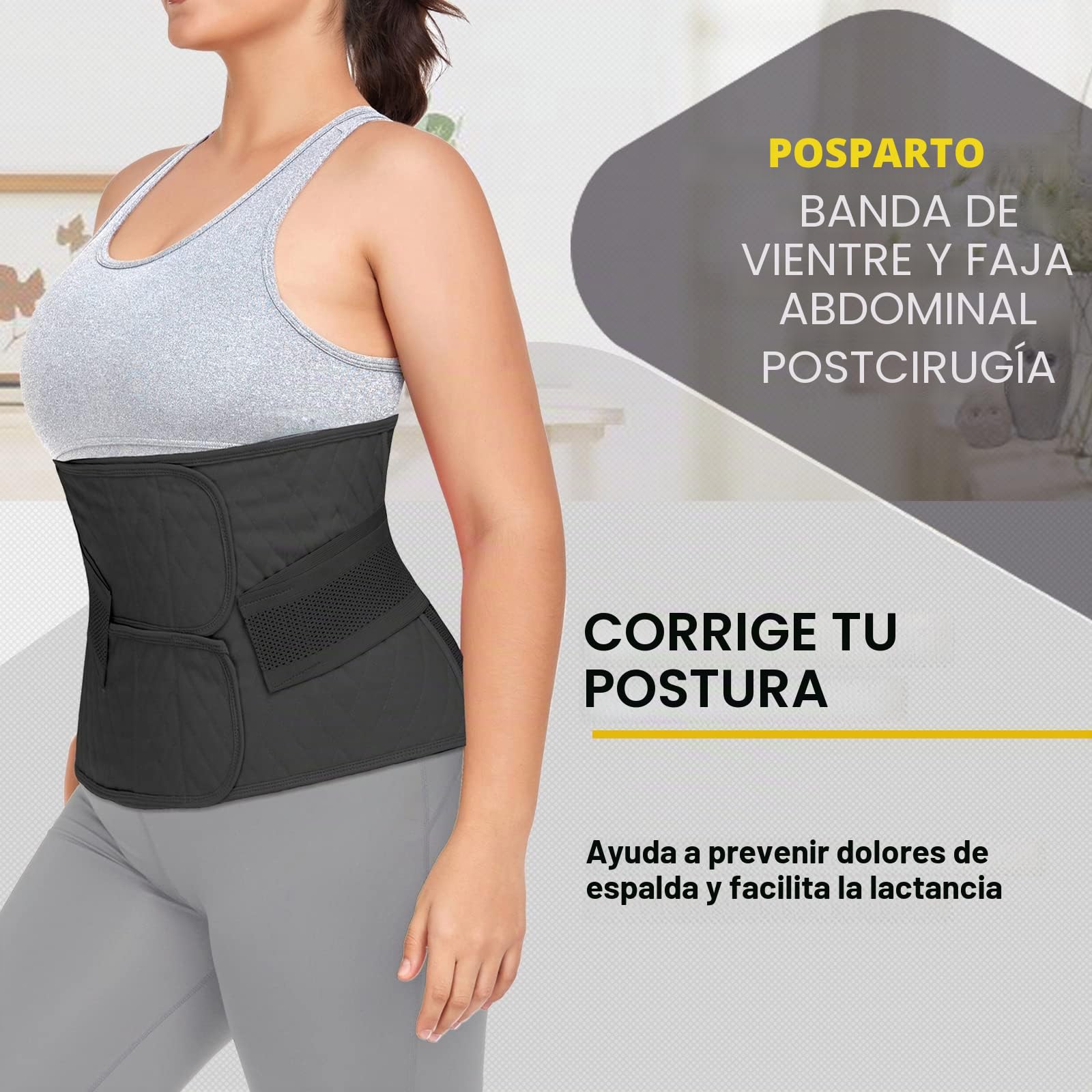 Banda postparto para el vientre, carpeta abdominal postoperatoria, cesárea, faja para el vientre, cinturón de recuperación, soporte de espalda (pequeño/mediano, negro)
