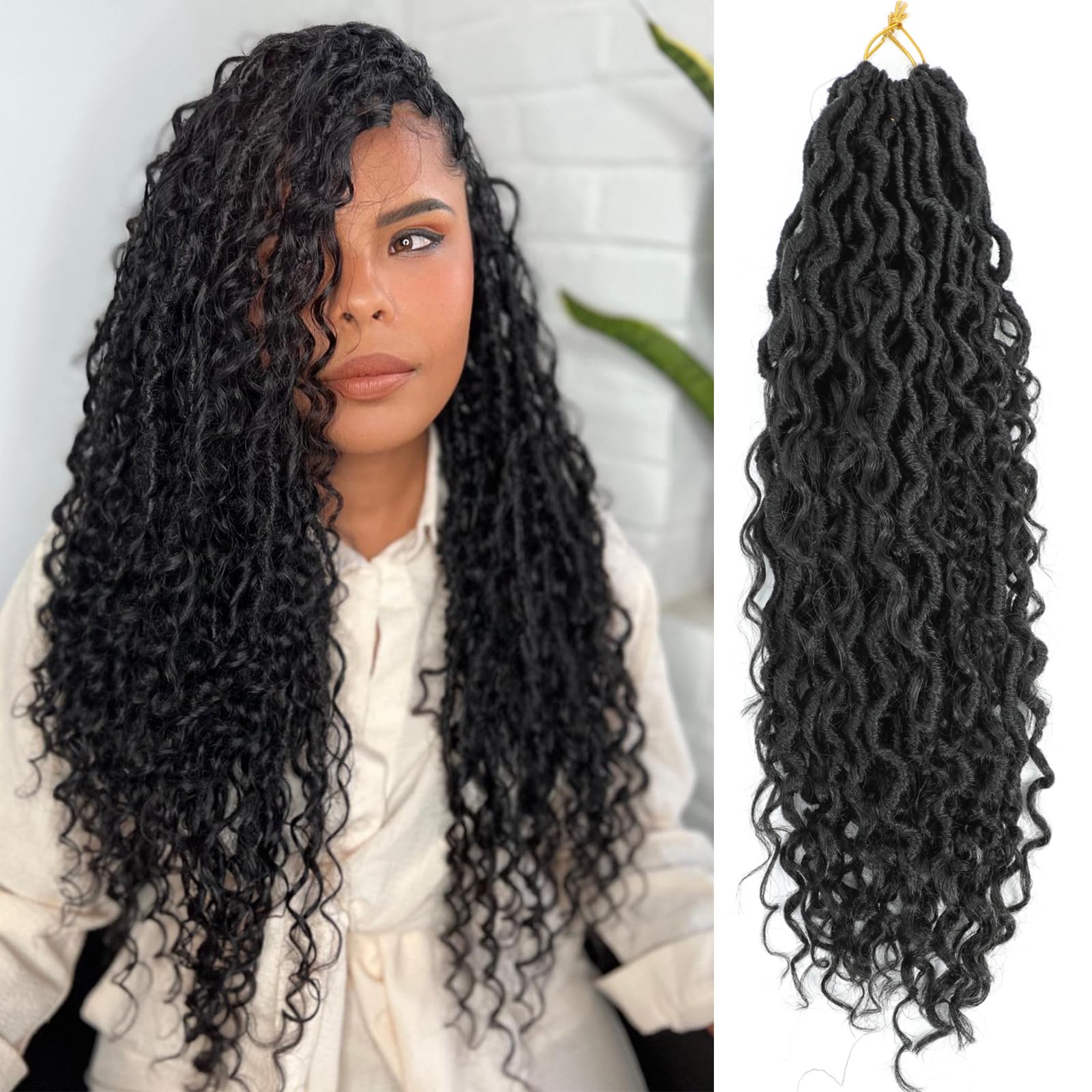 18 INCH Black Faux Locs Crochet Hair - 8-Pack Goddess Locs Crochet Hair Soft Boho Crochet Synthetic Braided Hair Extensions Crochet Hair for Black Women (Black#)