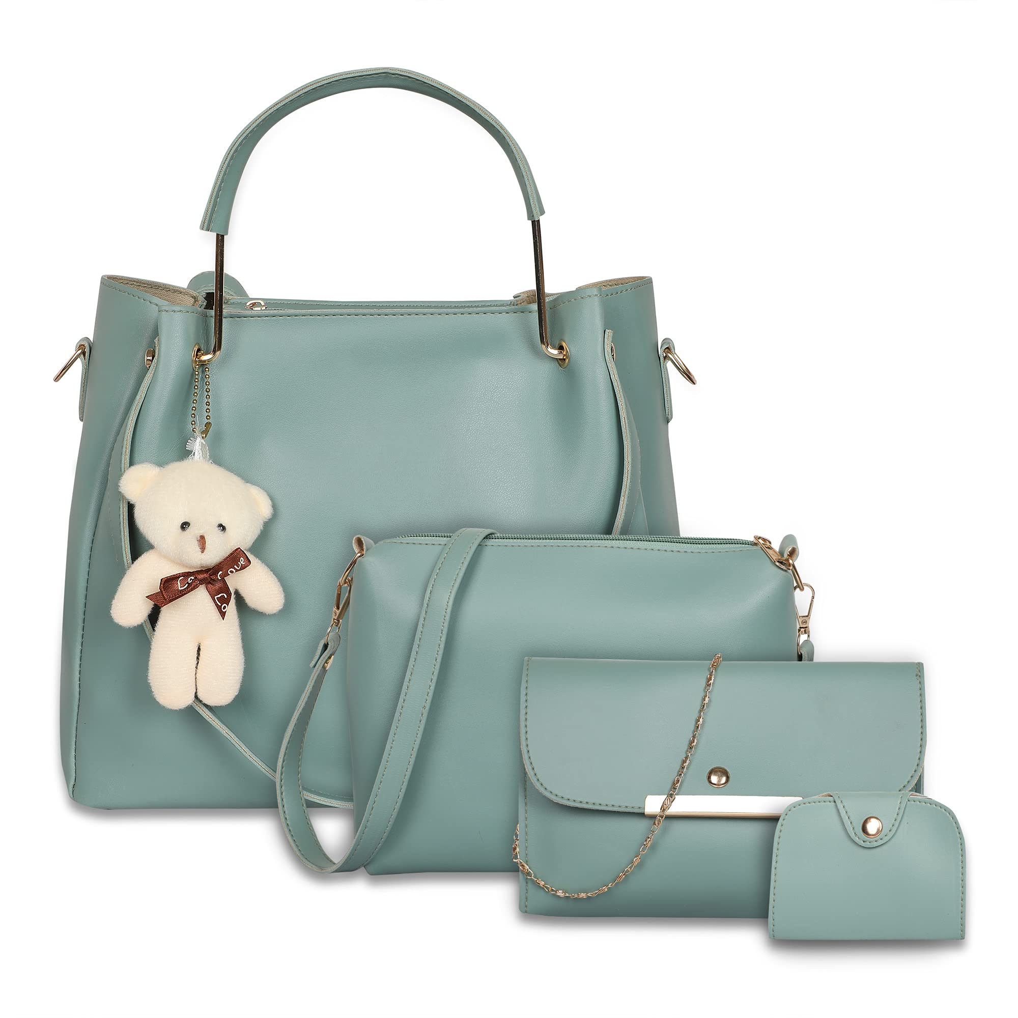 Envias Leatherette Latest Handbags For Womens Ladies Combo Of 4 (Sea Green_Teddy_EVS-126) (B097N8V999) Amazon Price History, Amazon Price Tracker